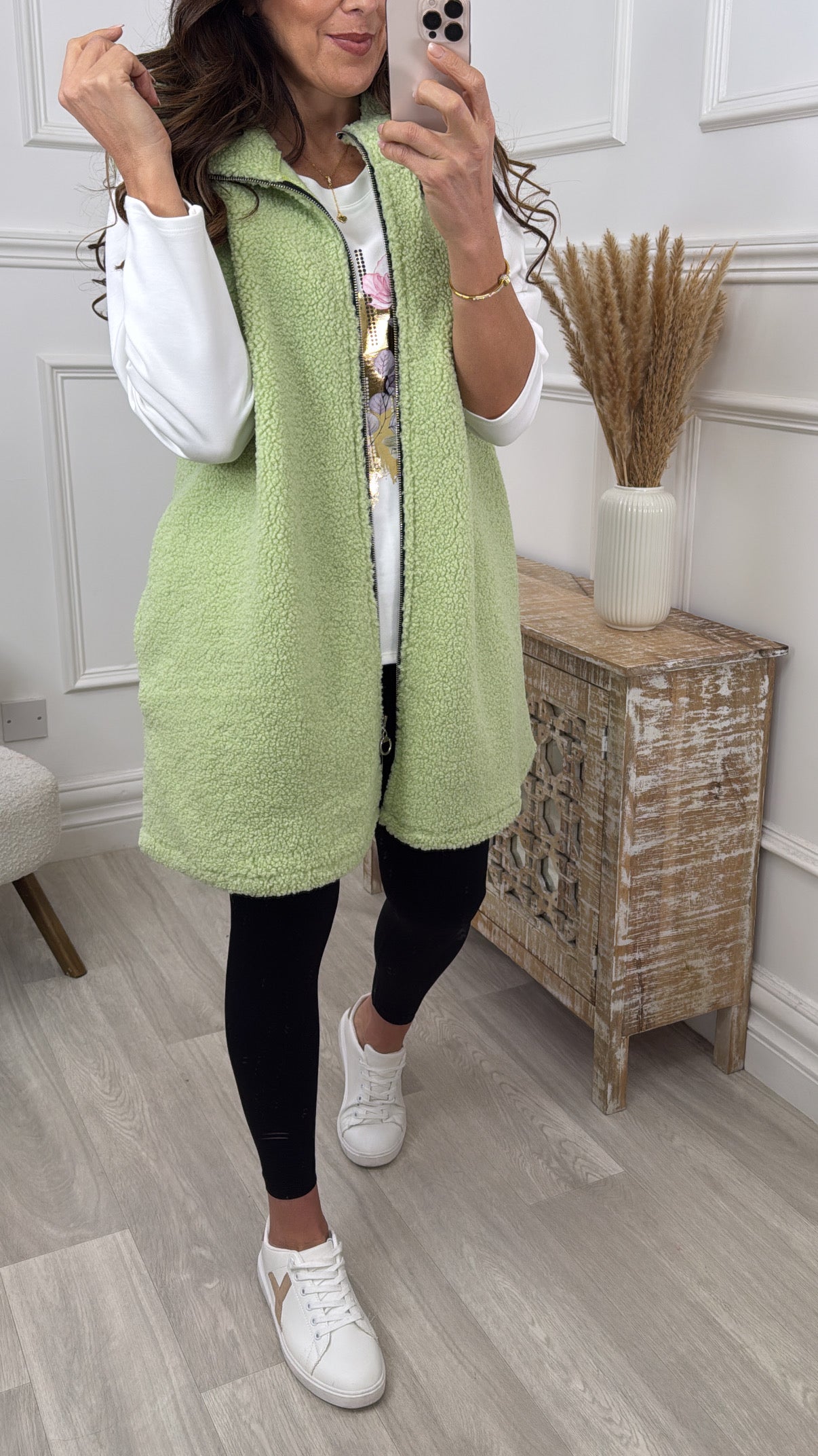 Ailish Green Teddy Fleece Gilet