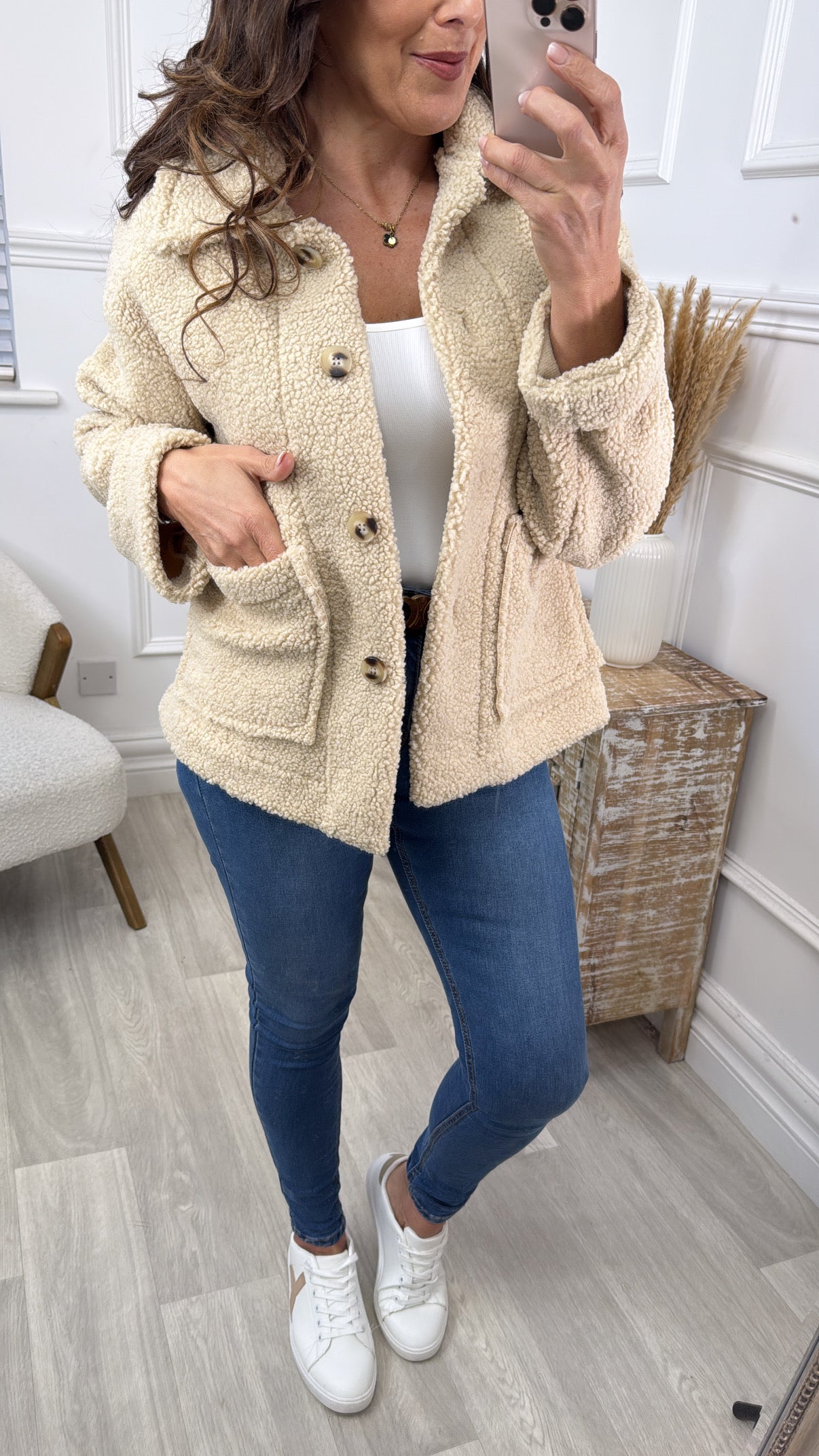 Stasia Beige Teddy Fleece Jacket