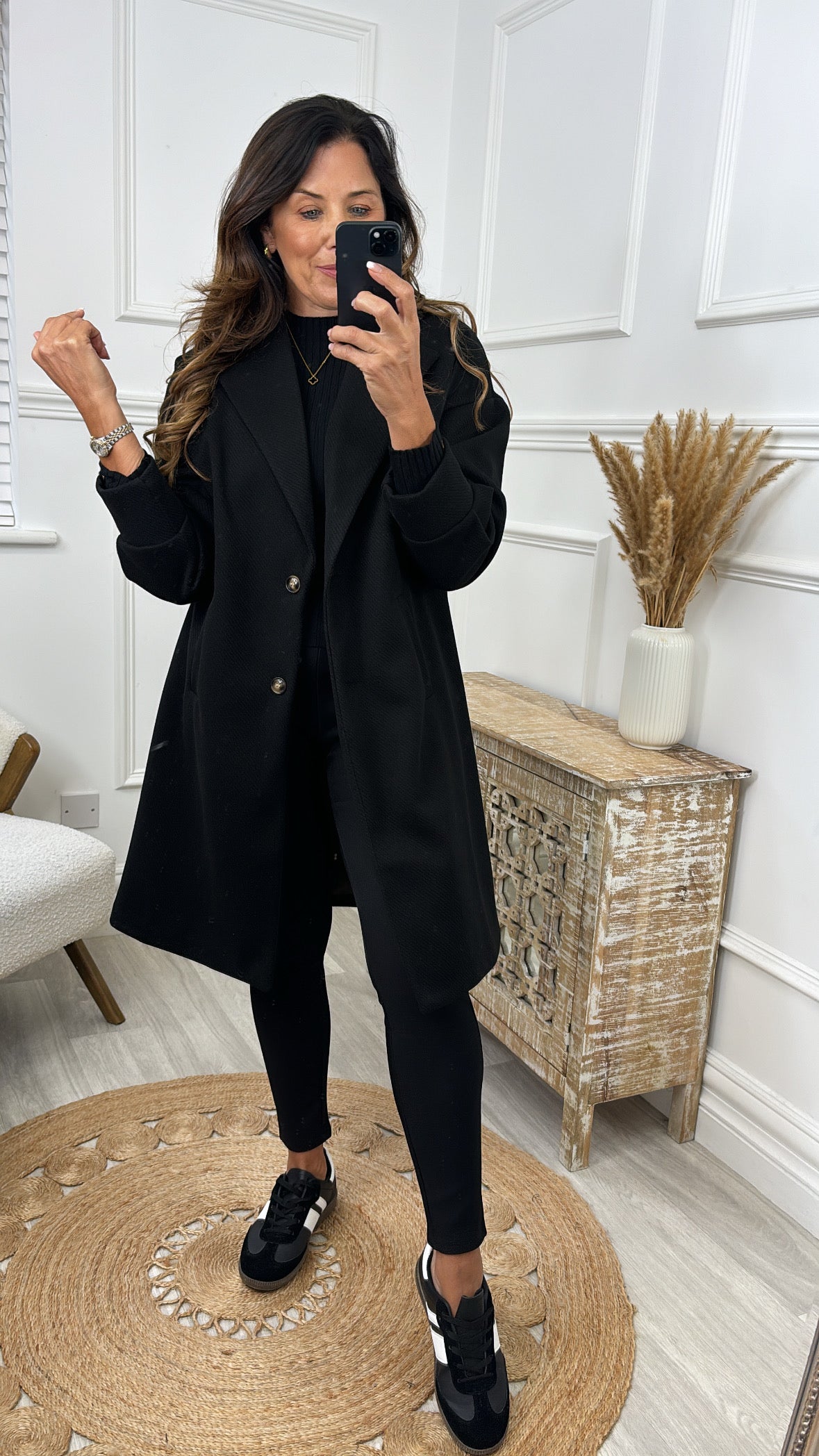 Penelope Black Dropped Shoulder Coat