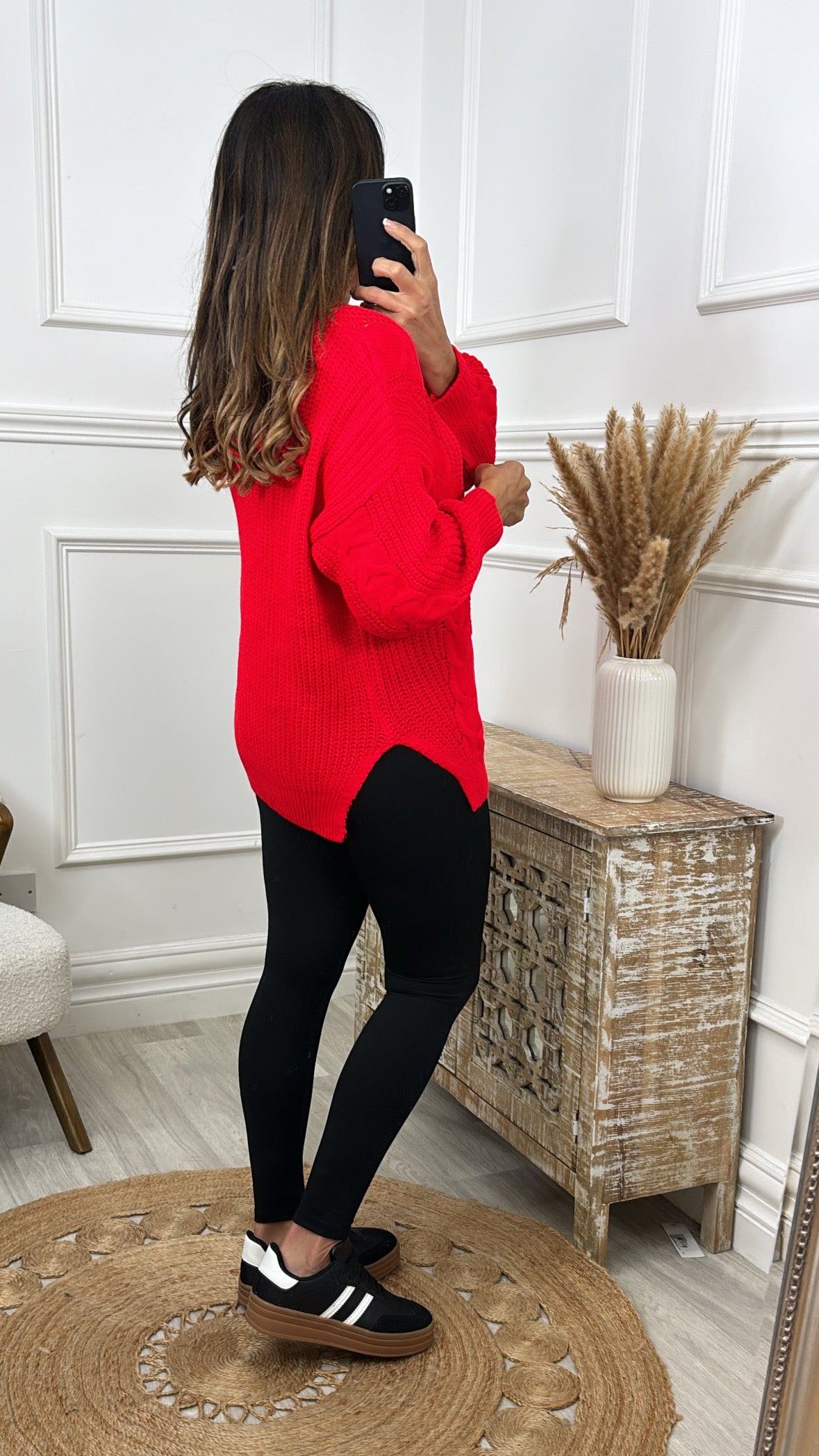 Leesa Red Cable Knit Long Jumper