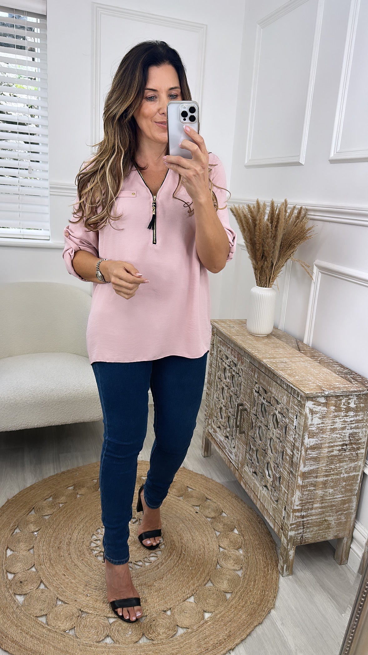 Jocasta Blush Zip Detail Top