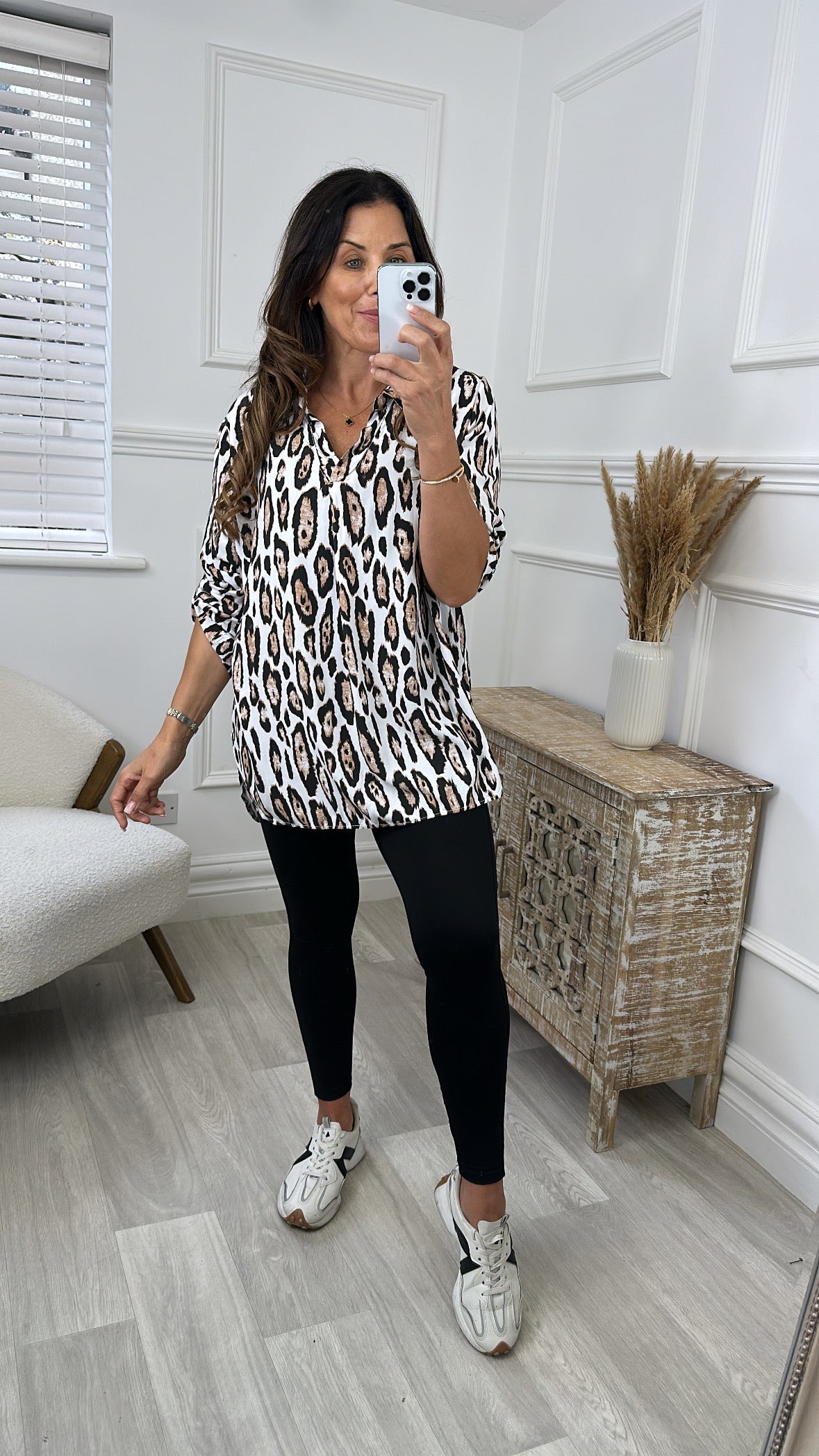 Mandy White Sailor Collar Leopard Blouse