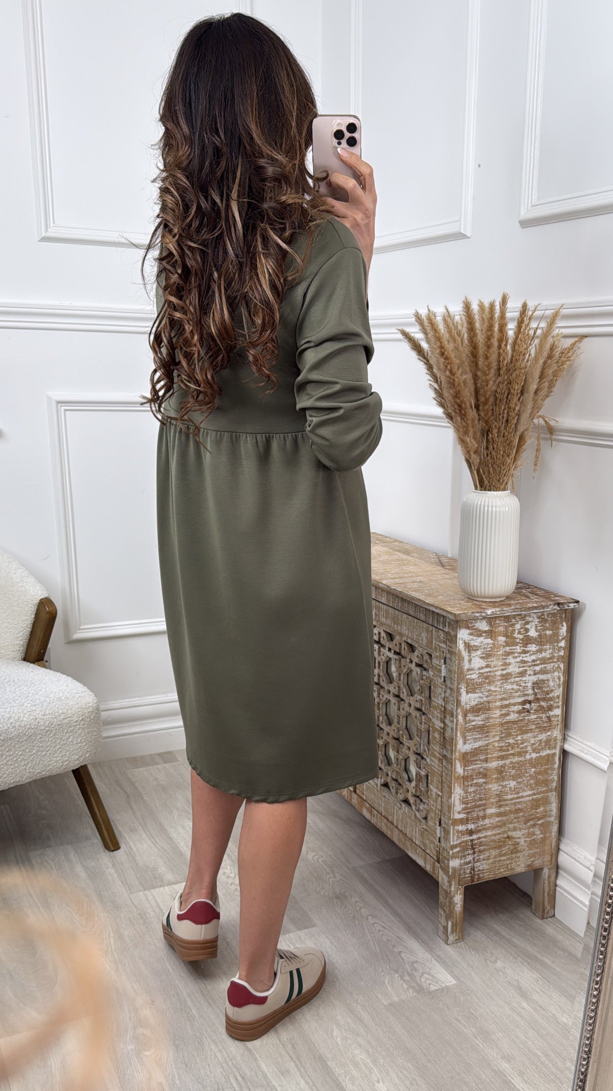 Ailbhe Khaki Smock Sweatshirt Dress