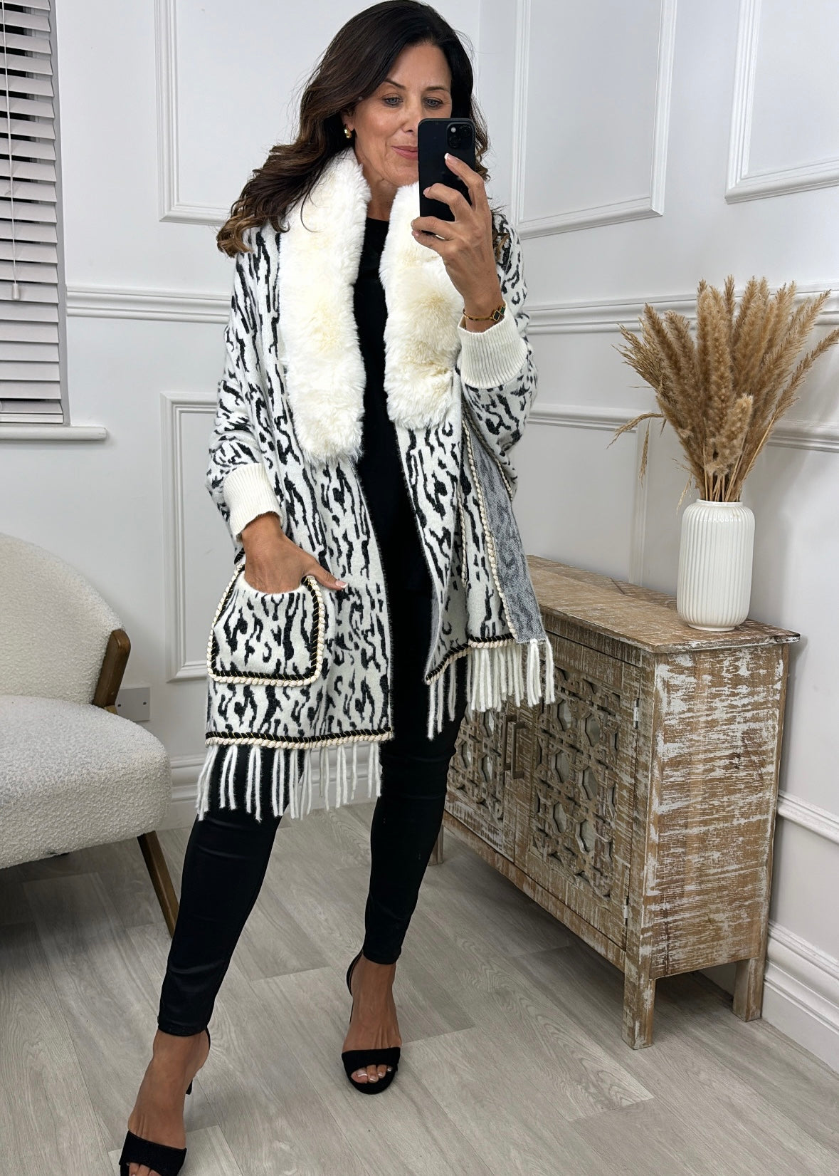 Cassandra Cream Faux Fur Trim Poncho