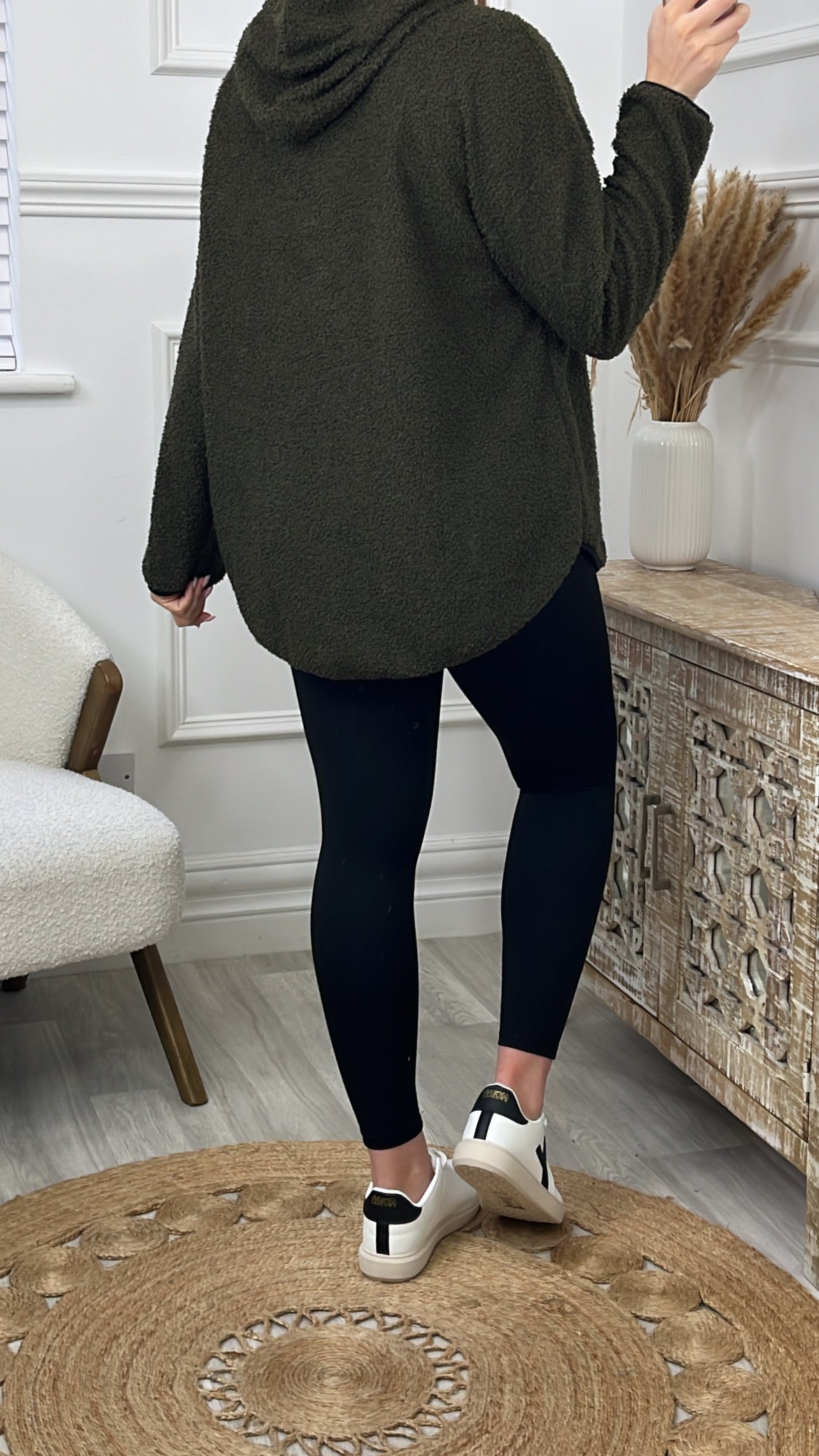 Ruth Khaki Teddy Half Zip Pullover