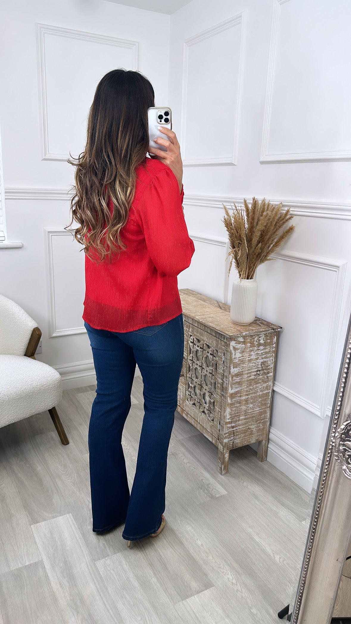 Sabine Red High Neck Blouse