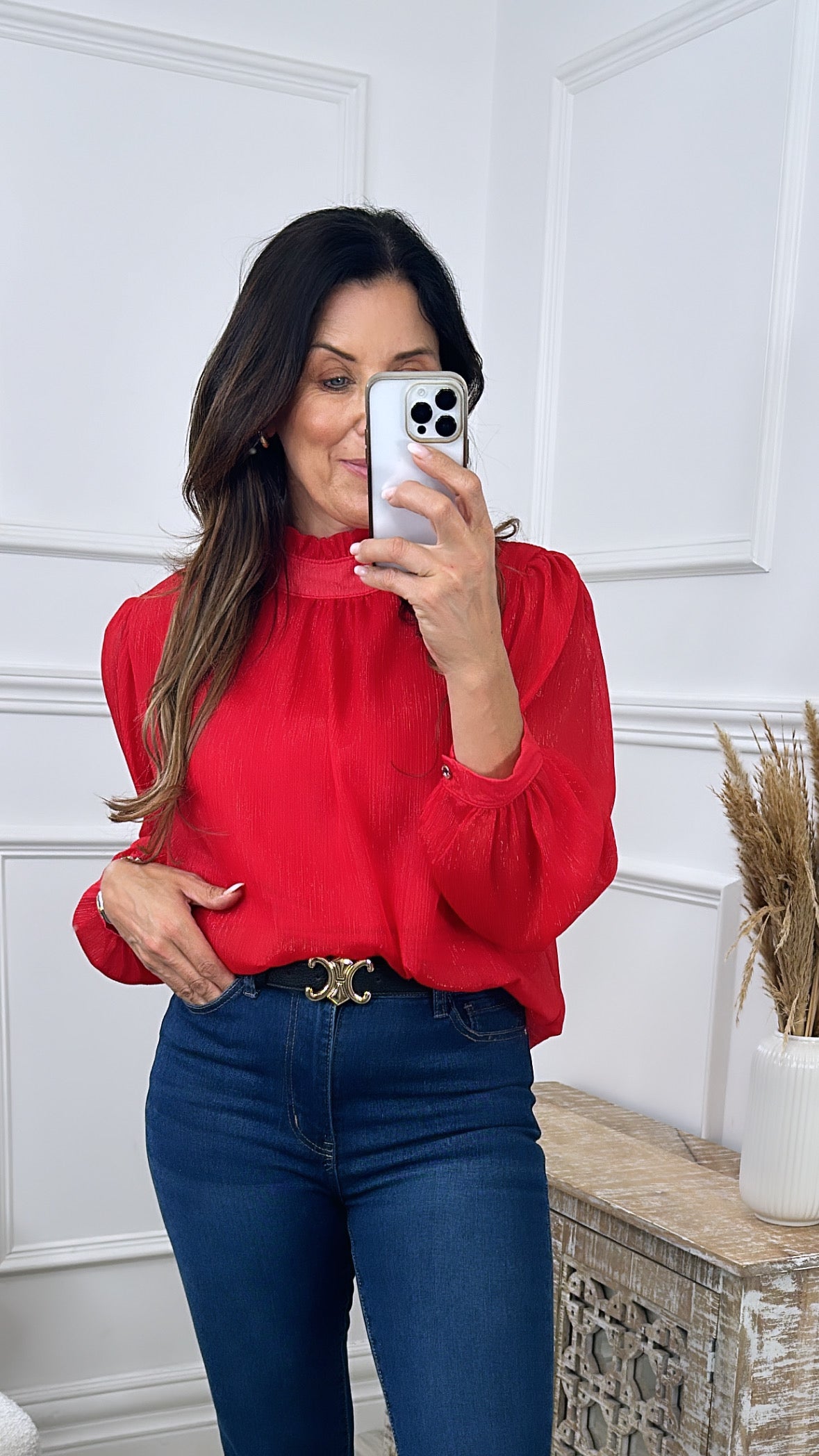 Sabine Red High Neck Blouse