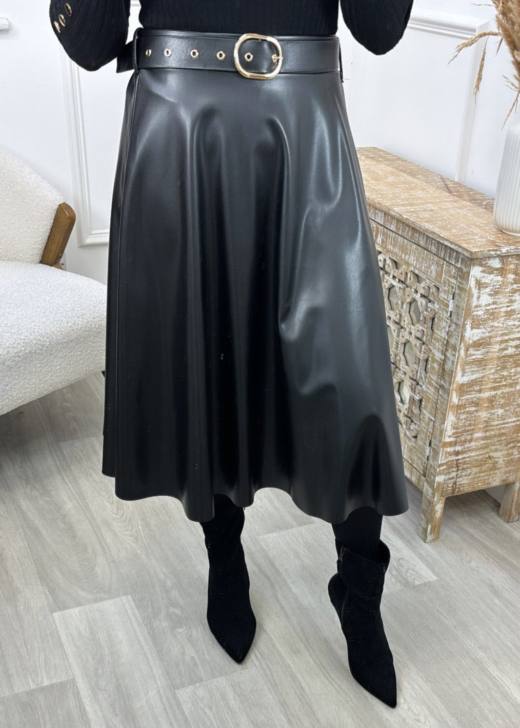 Chris Black Faux Leather Midi Skirt