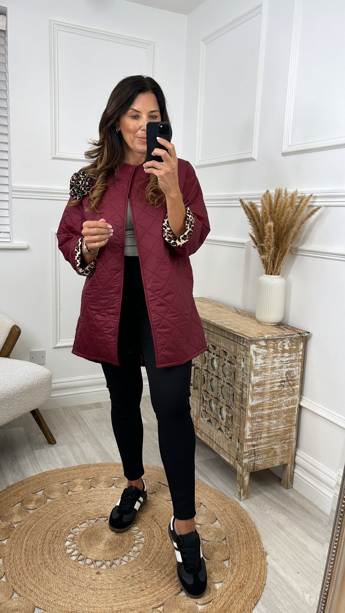 Beatrice Wine Leopard Trim Jacket