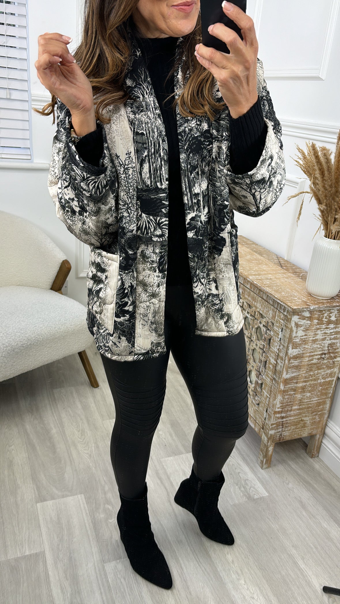 Gwenda Black Printed Quilted Jacket