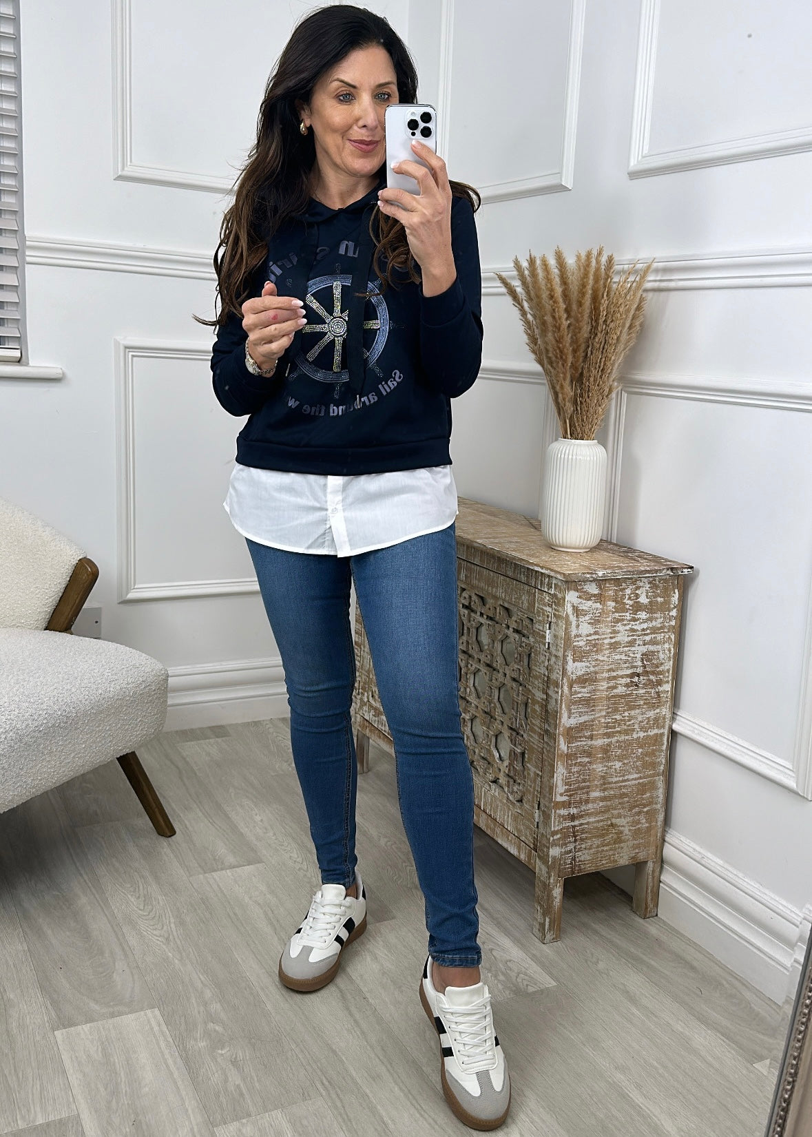 Elianne Navy Layered Sweatshirt