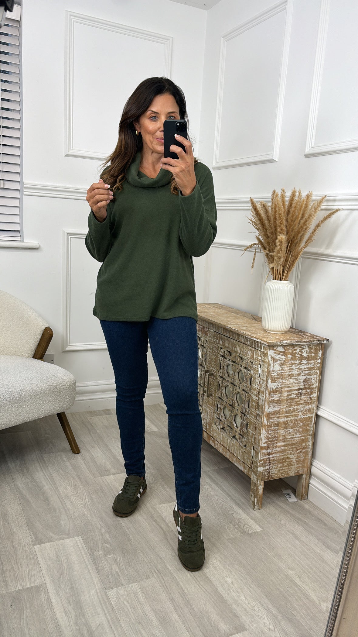 Natasha Khaki Cowl Neck Jumper