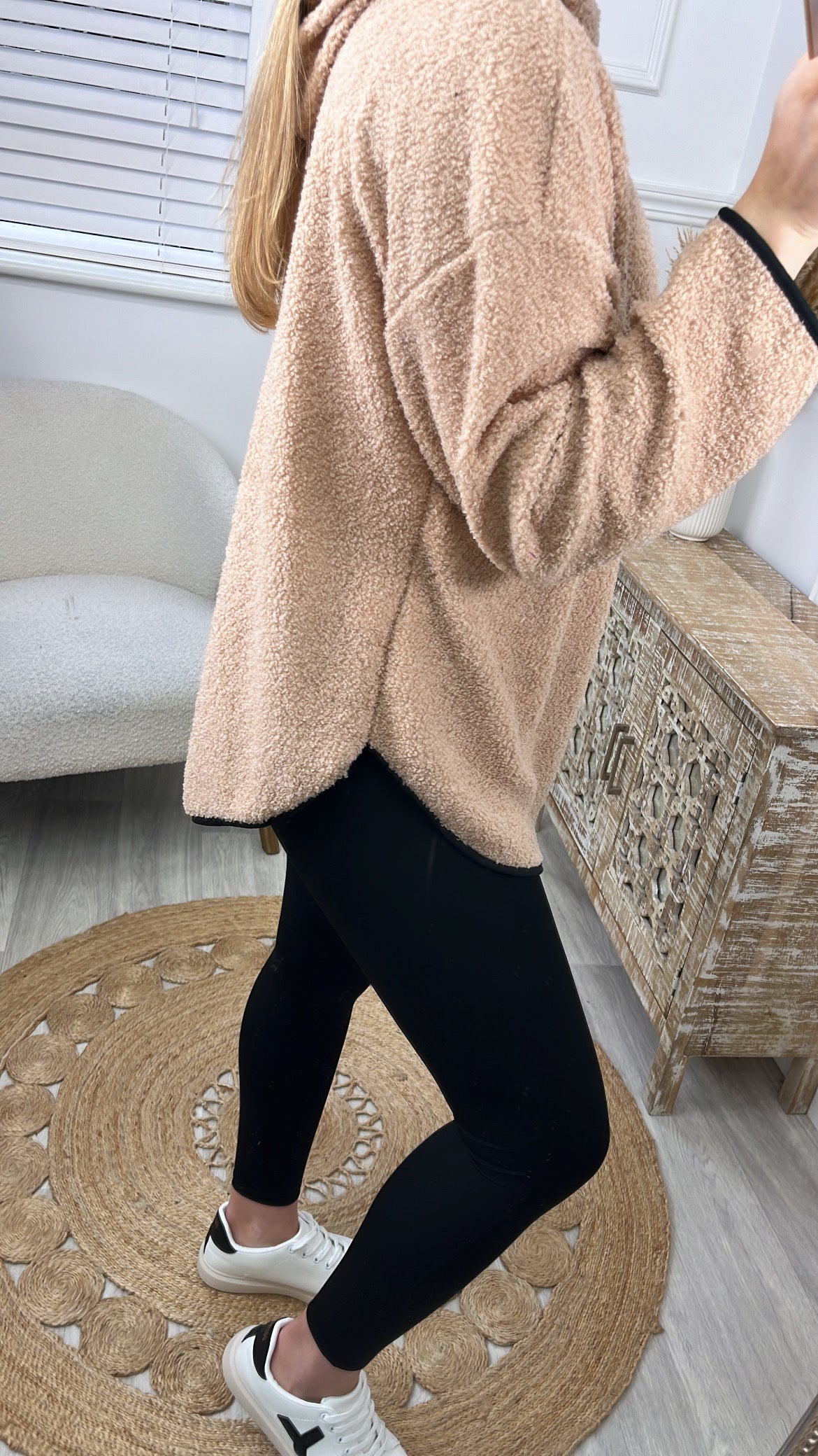 Ruth Beige Teddy Half Zip Pullover