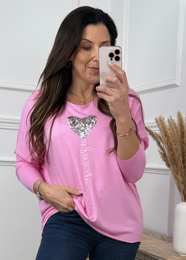 Verity Pink Sequin Heart Top