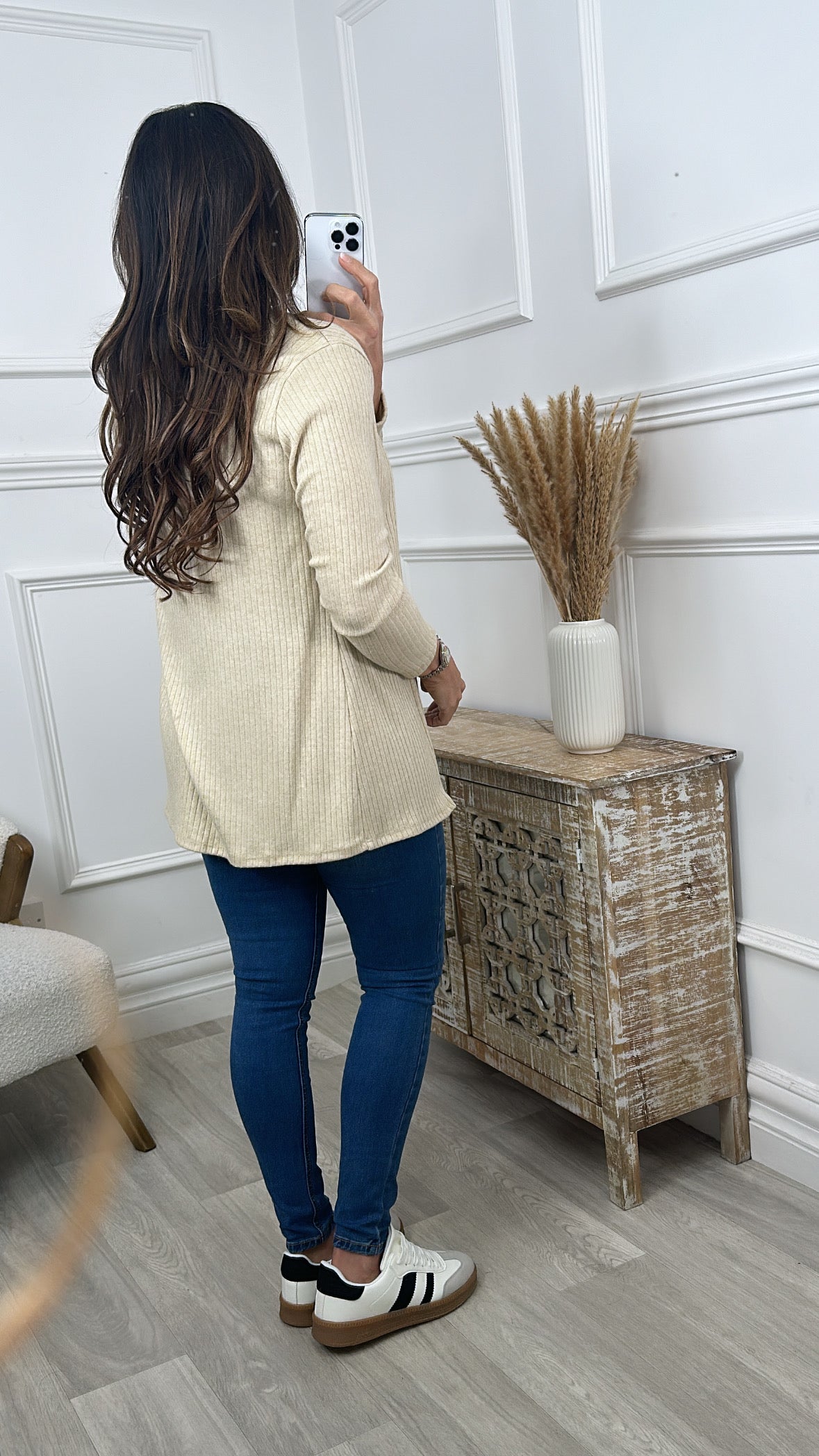 Portia Beige Open Front Cardigan