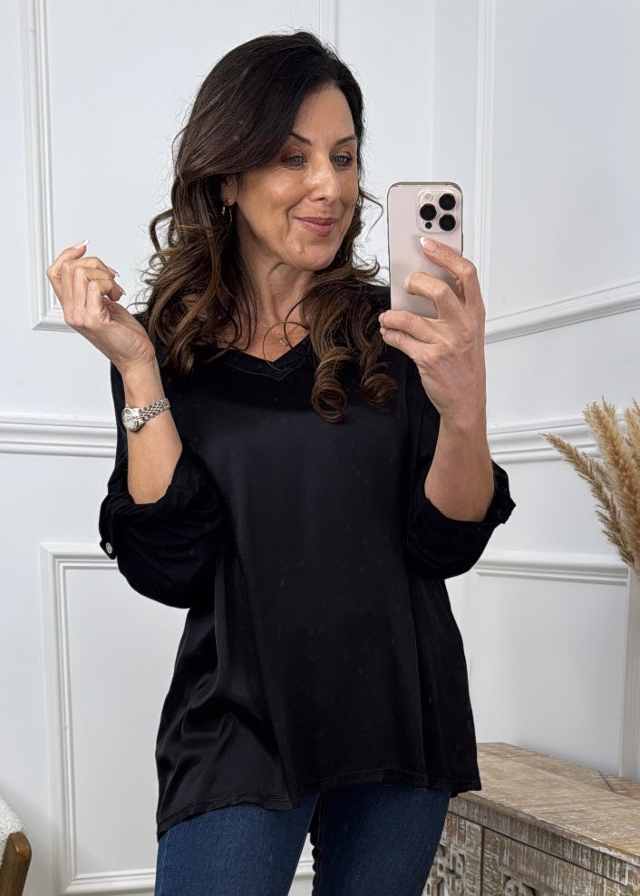 Freya Black Satin Feel Blouse