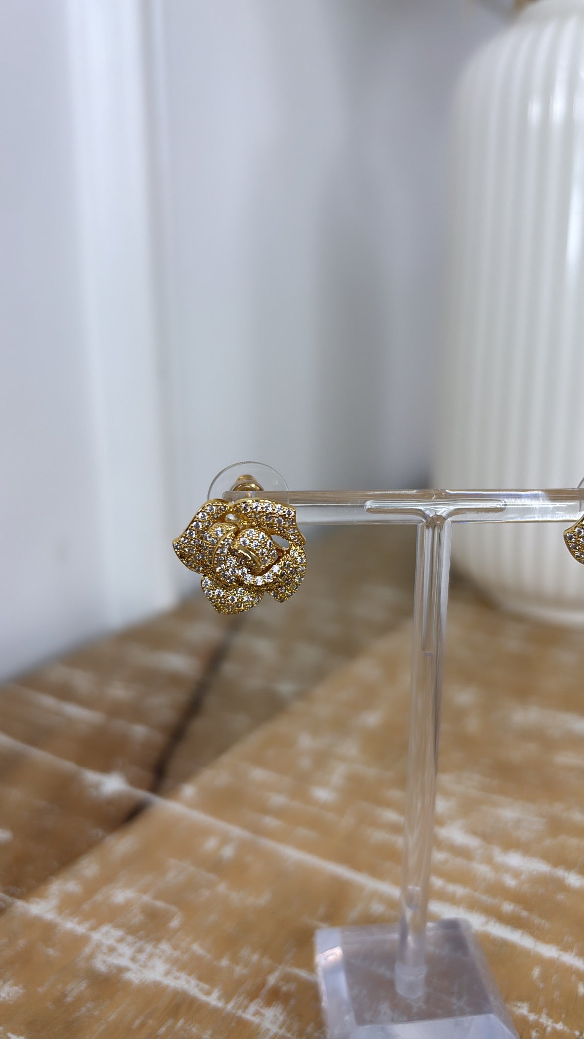 Ornella Gold Rose Rhinestone Earrings