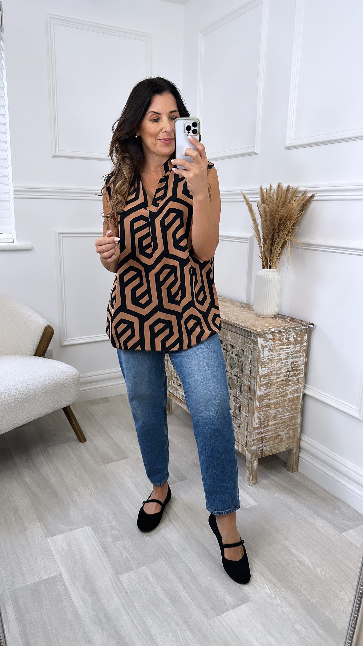 Beryl Black Pattern Print Sleeveless Top