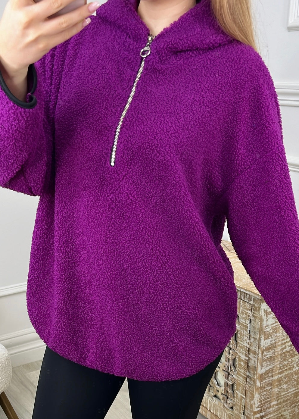 Ruth Magenta Teddy Half Zip Pullover