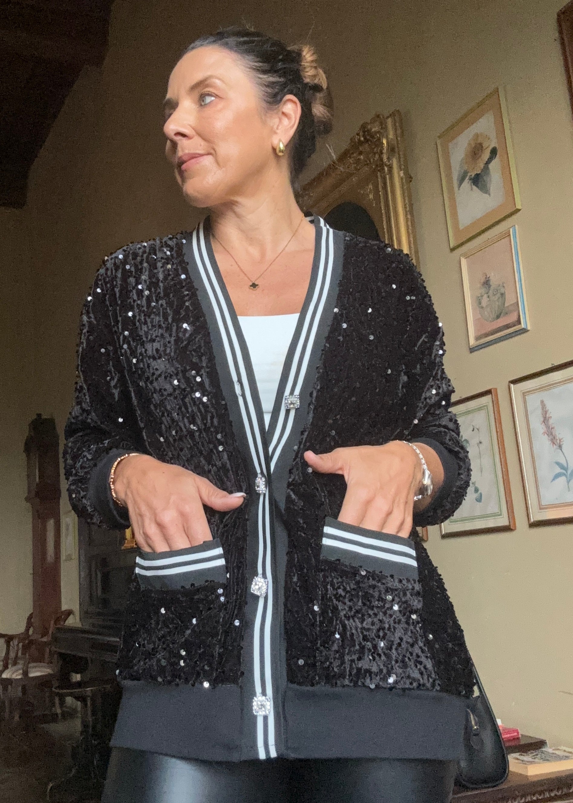 Maggie Black Sequin Cardigan