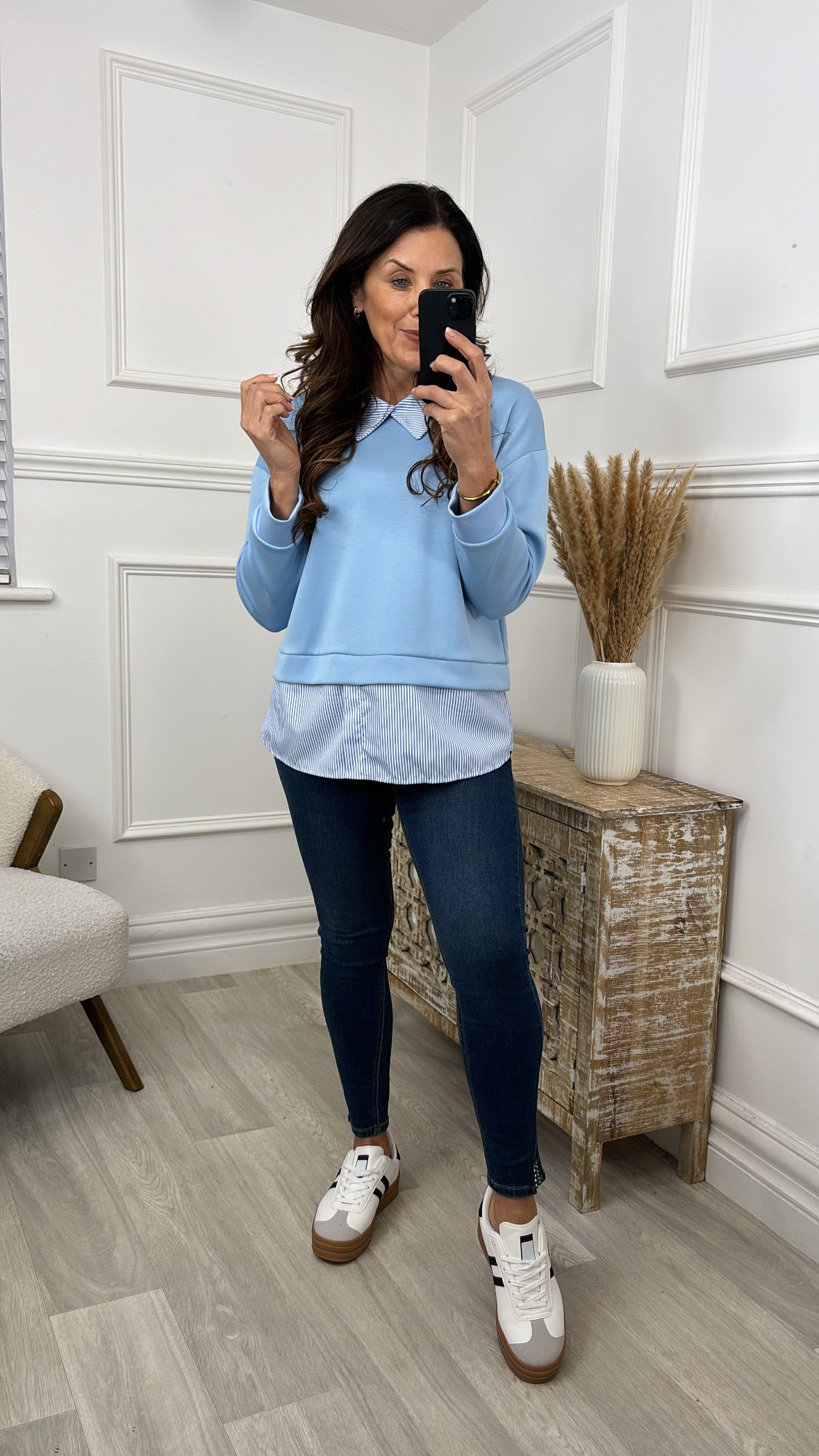 Morna Baby Blue Layered Sweatshirt