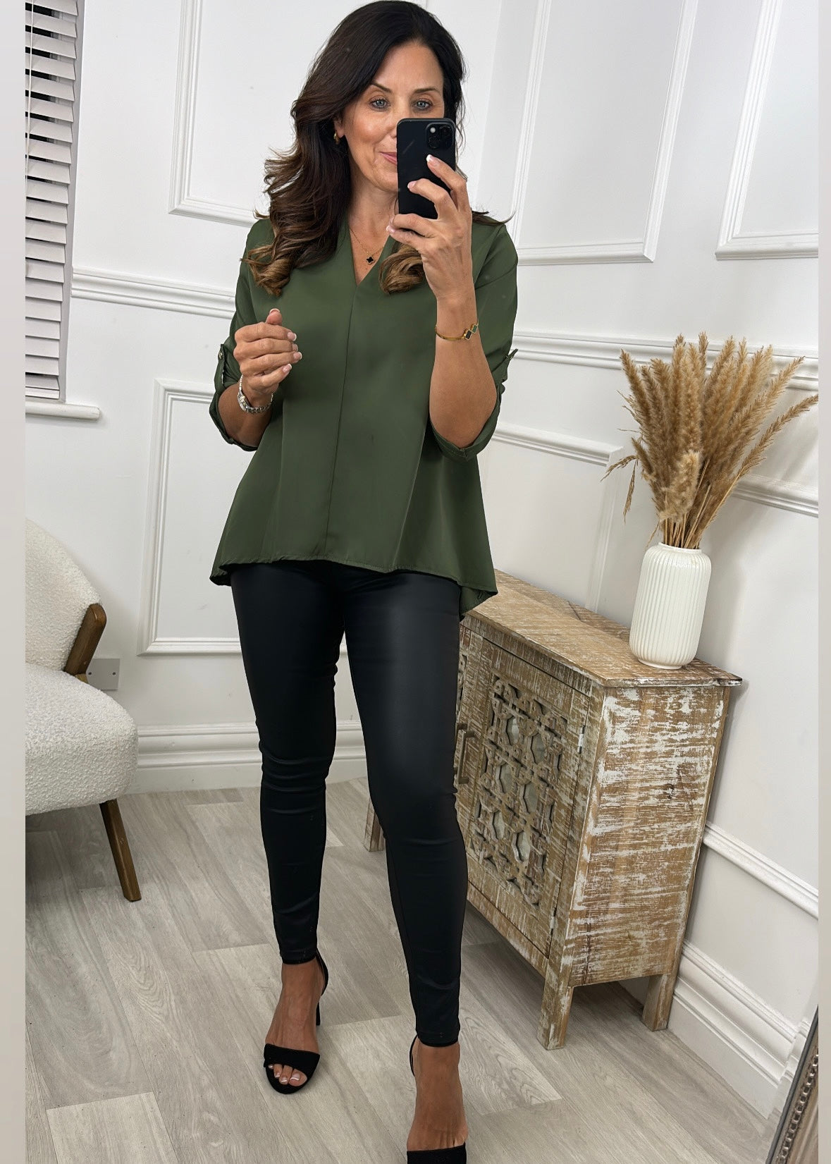 Roisin Khaki V Neck Blouse