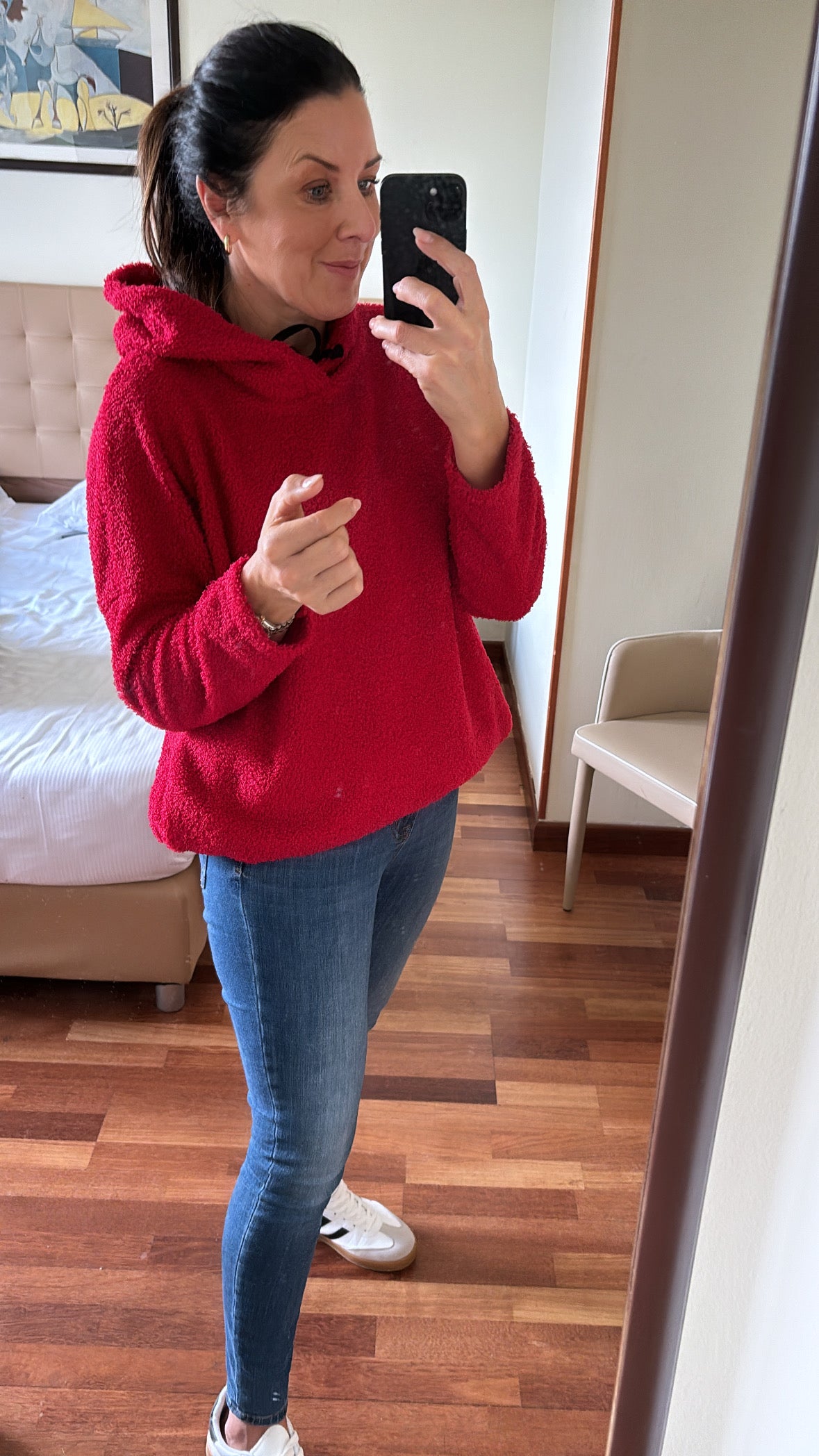 Ruth Red Teddy Half Zip Pullover