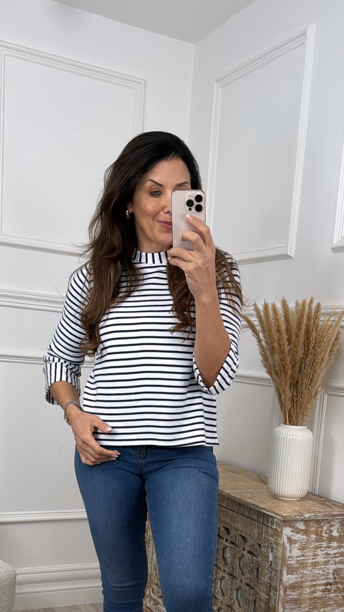 Kiana Navy Stripe White Top