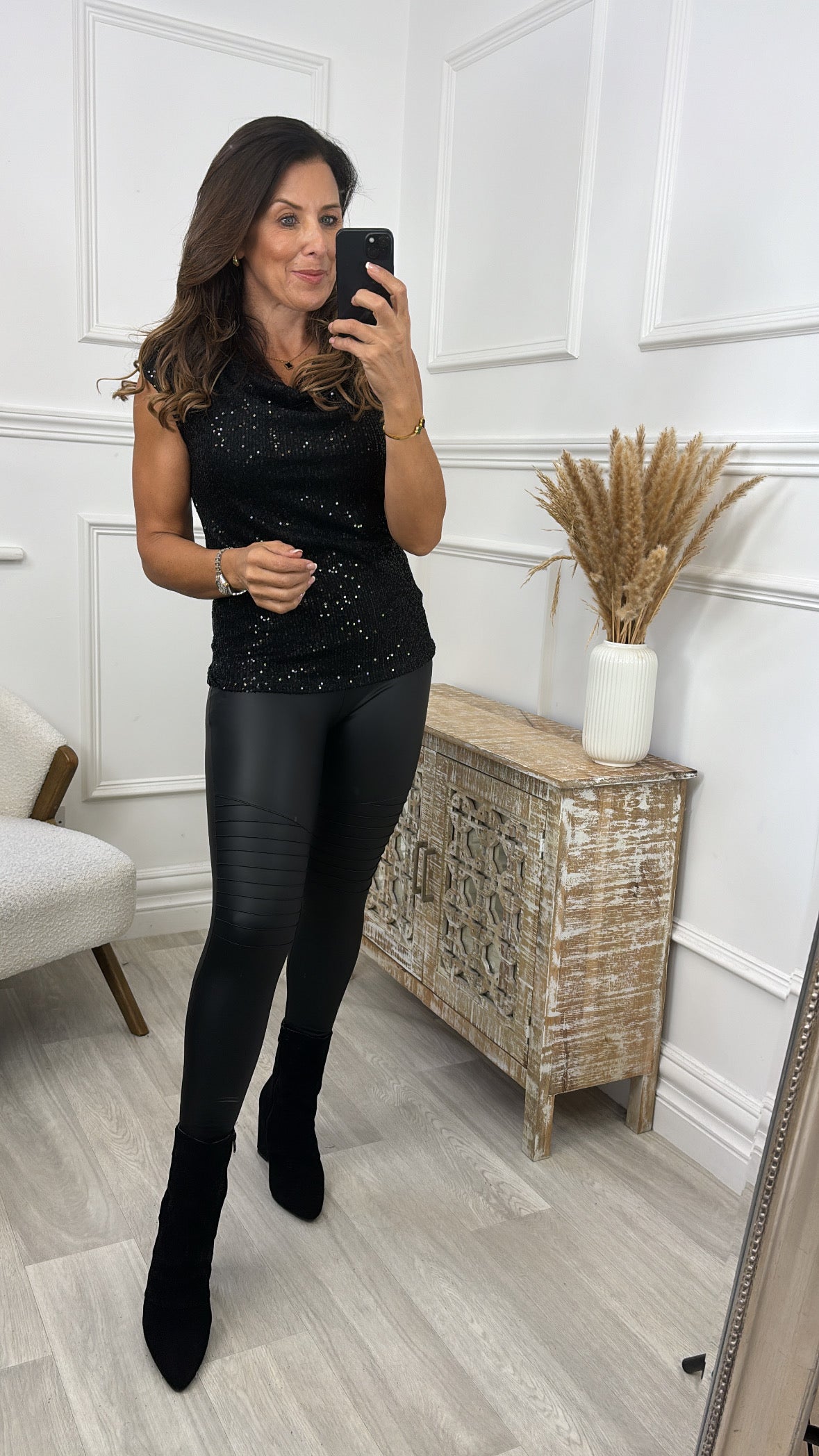 Valerie Black Cowl Neck Sequin Top