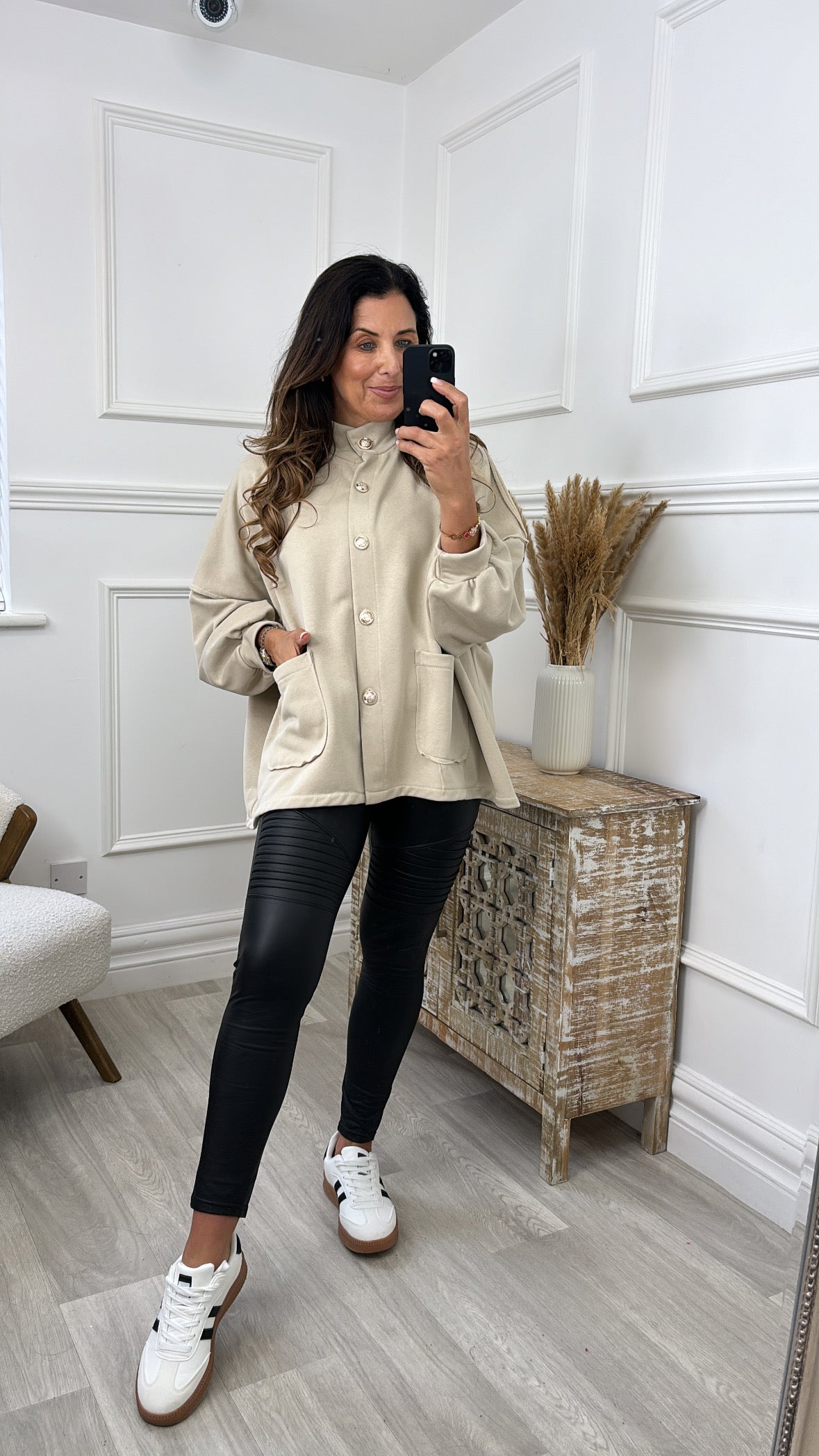 Mariana Taupe Gold Button Cardigan