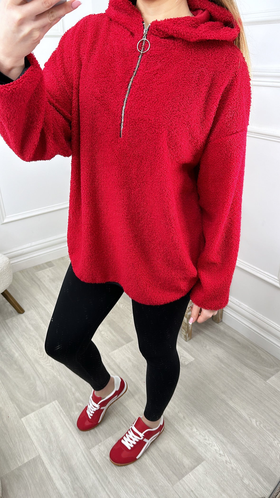 Ruth Red Teddy Half Zip Pullover