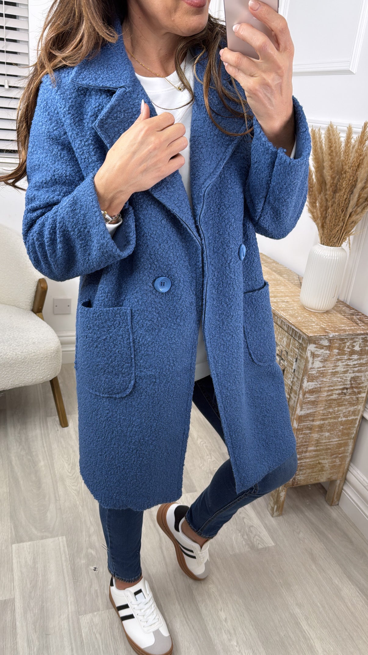 Presley Blue Double Breasted Boucle Coat