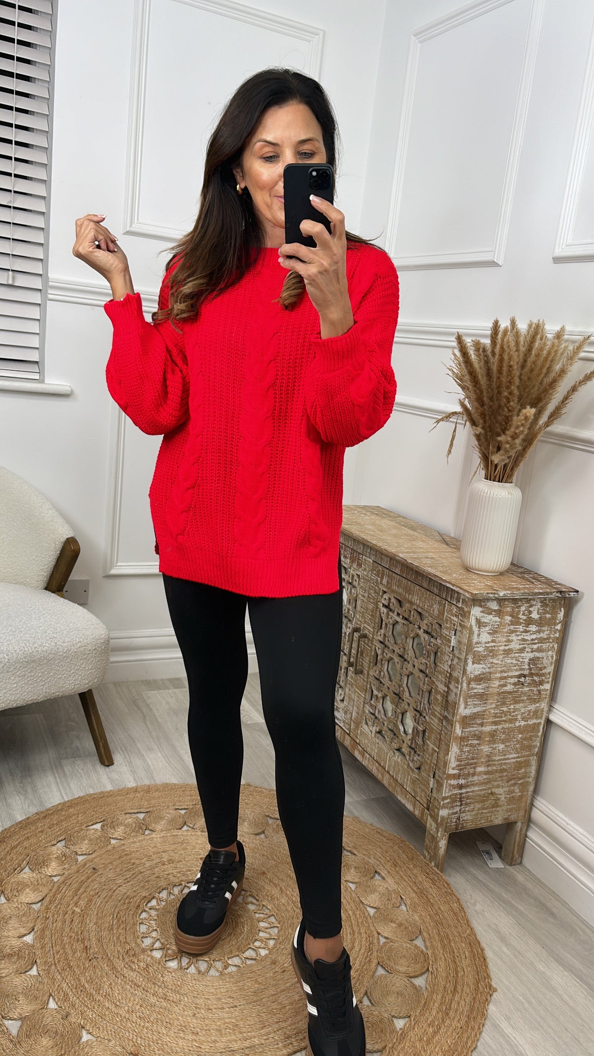 Leesa Red Cable Knit Long Jumper