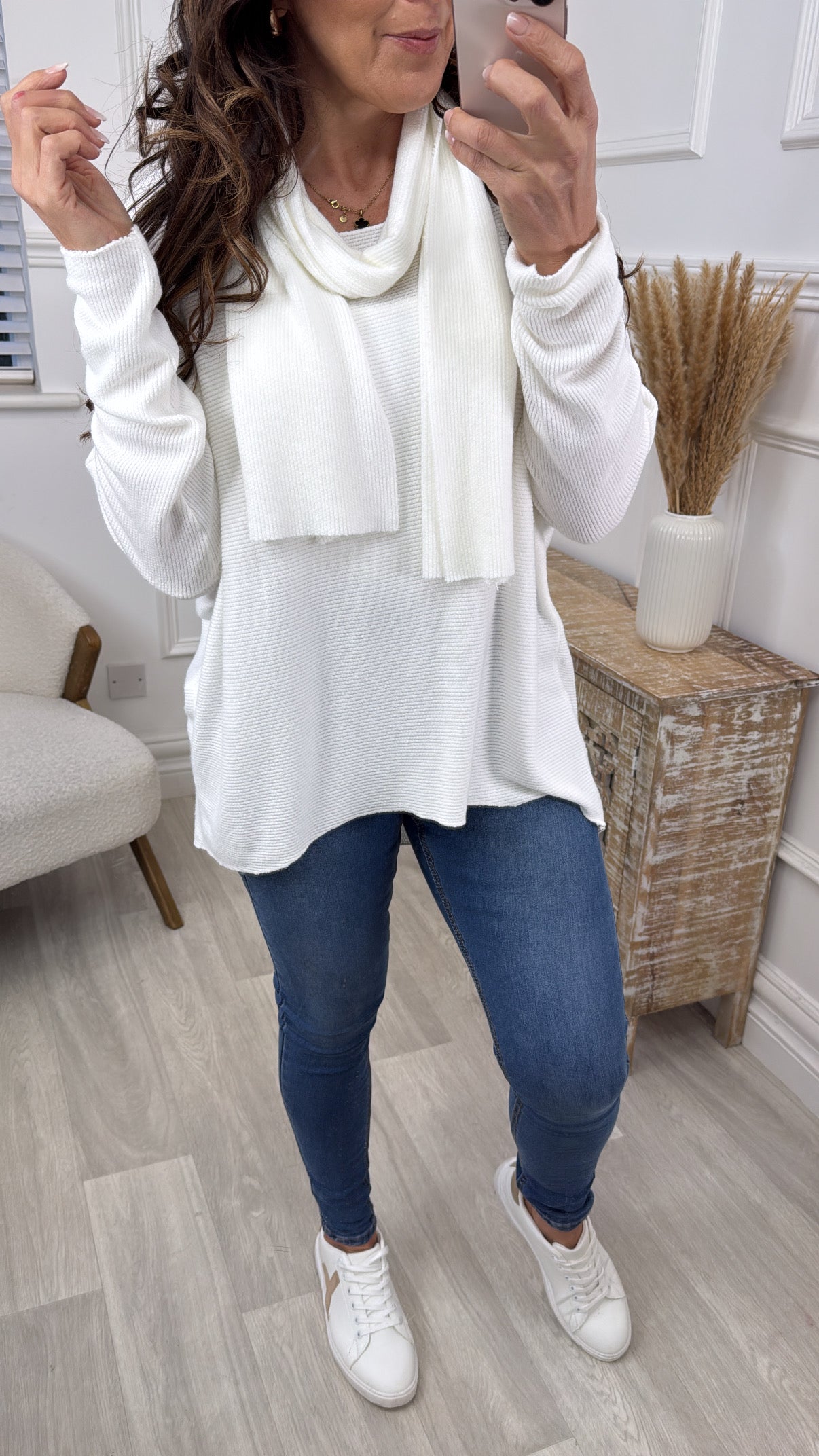 Norella Cream Knit Top With Scarf