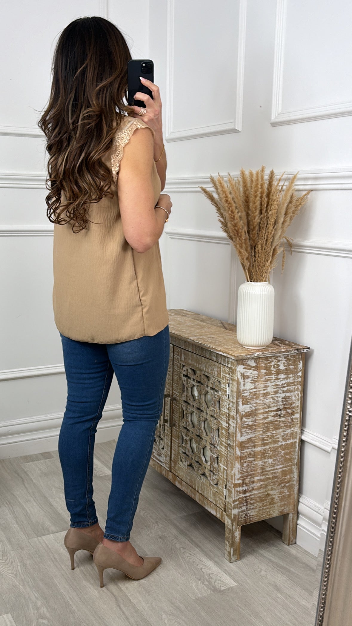 Davina Camel Lace Trim Top