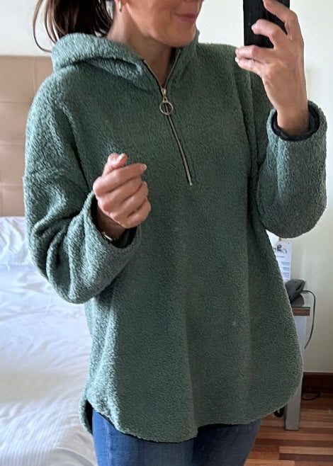 Ruth Green Teddy Half Zip Pullover