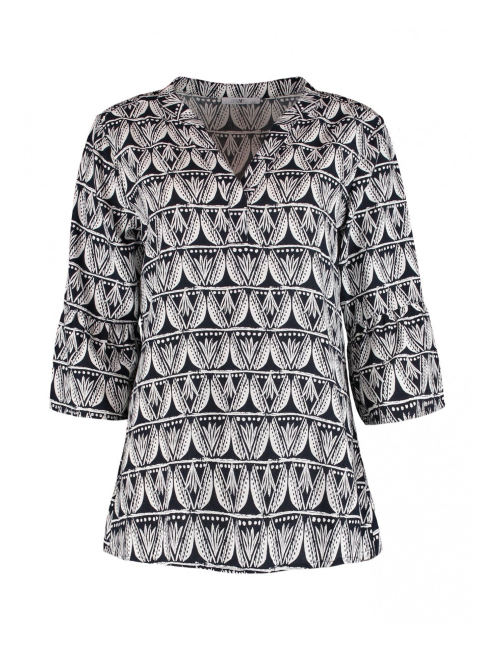 Aurella Navy Patterned Blouse