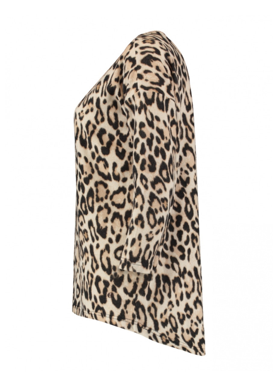 Mia Beige Leopard Print Knit Top