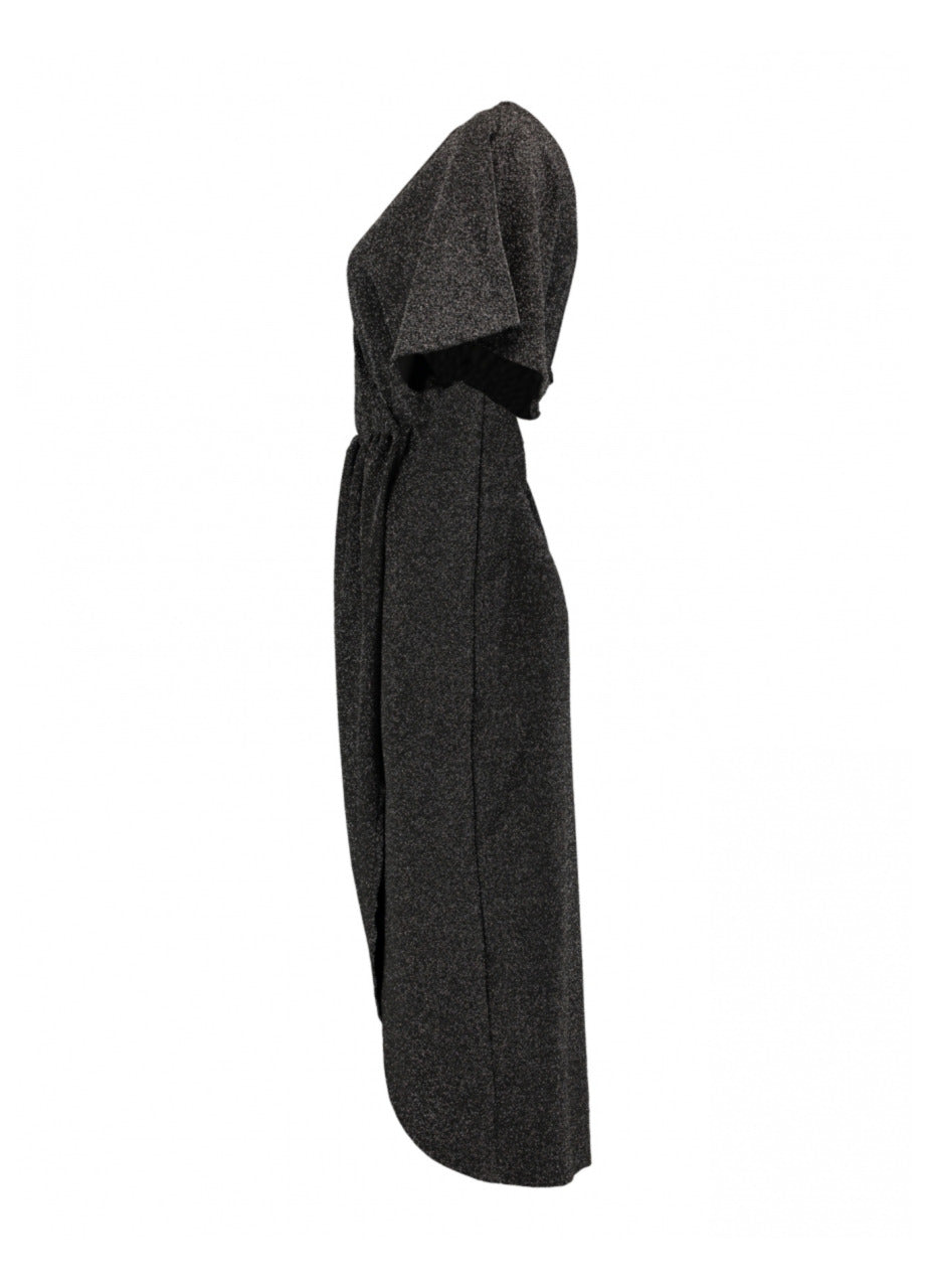 Loli Black Sparkly Wrap Midi Dress
