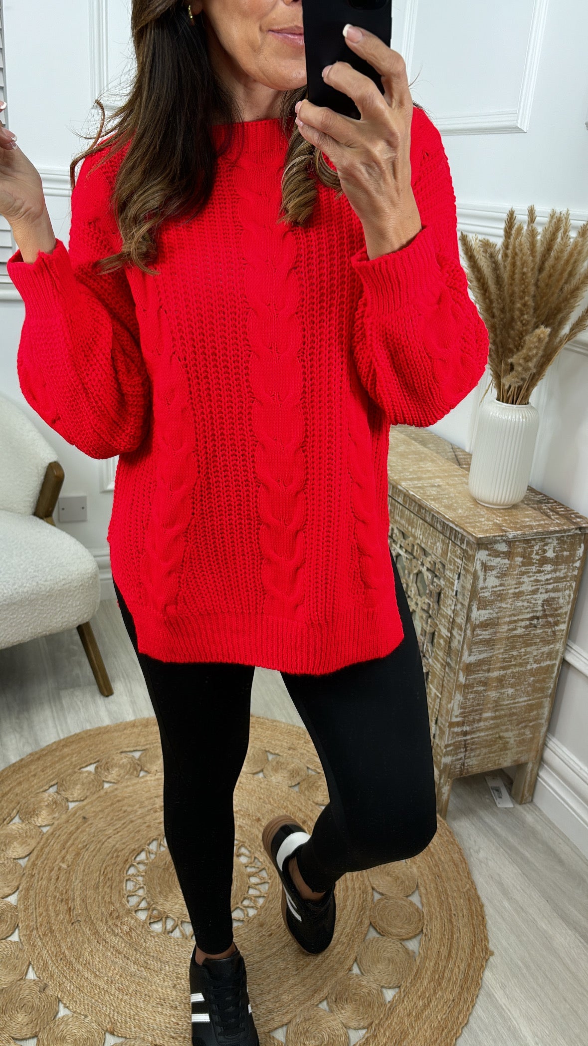 Leesa Red Cable Knit Long Jumper