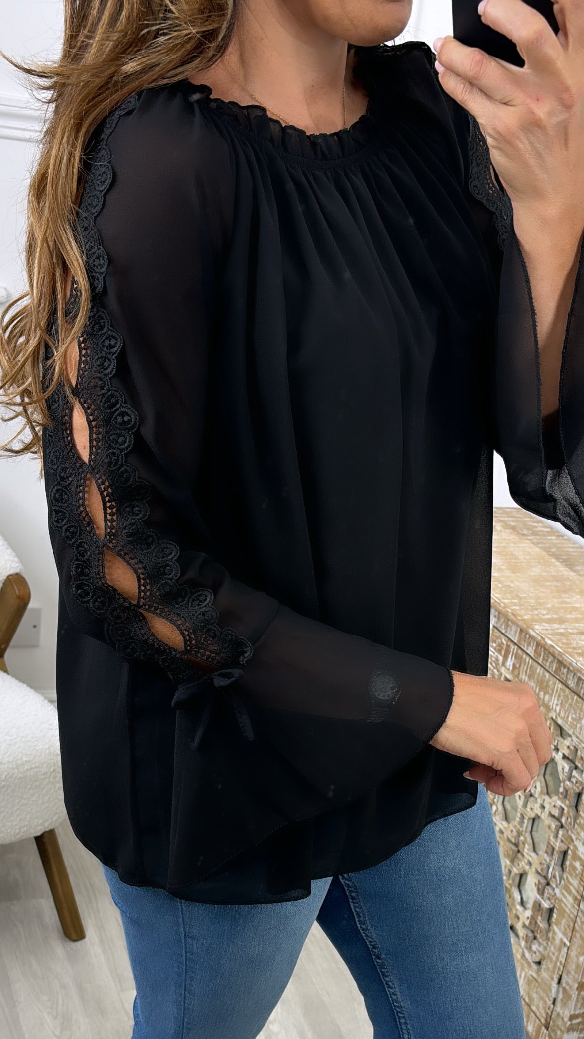 Carla Black Lace Sleeve Blouse