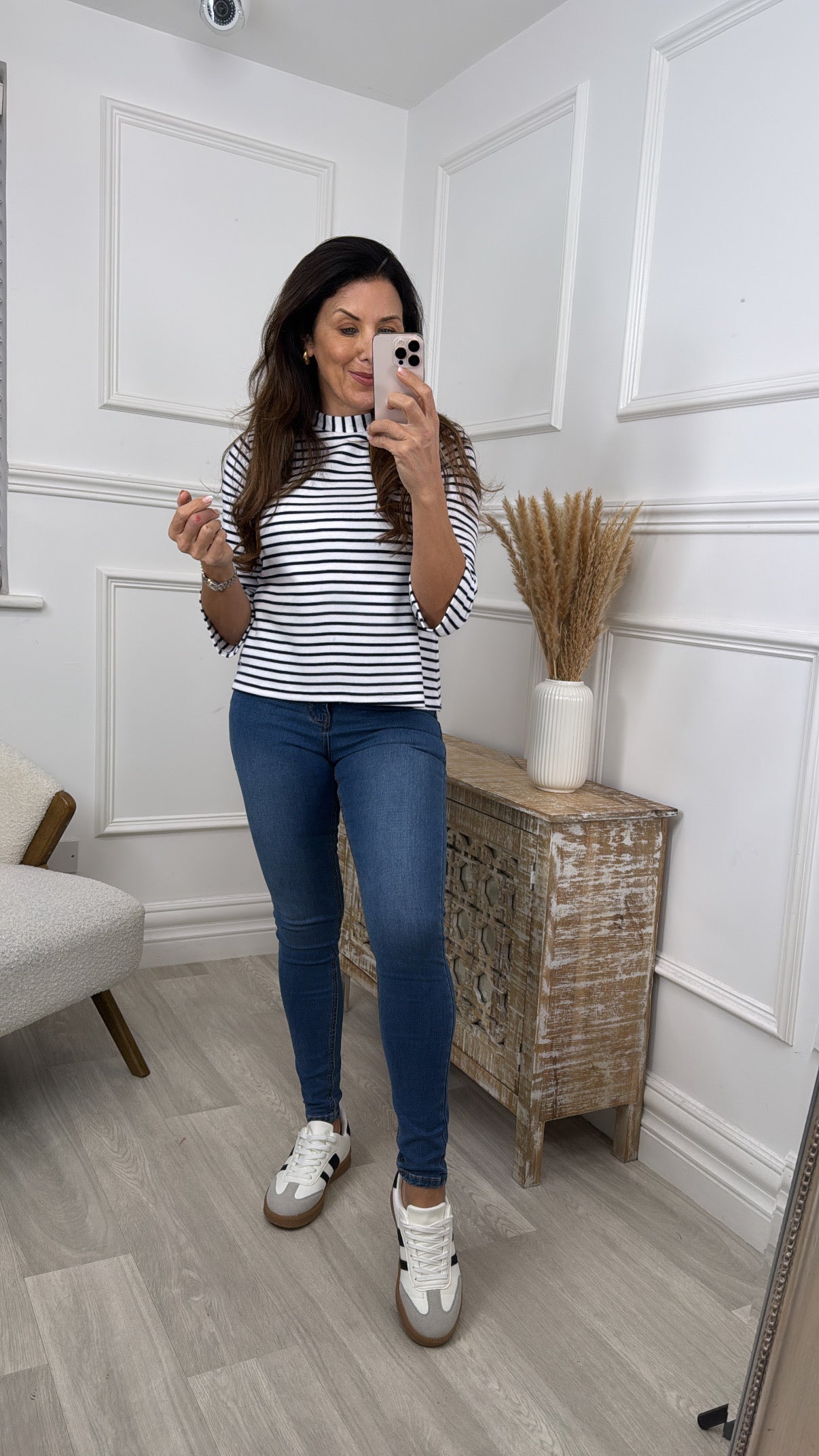 Kiana Navy Stripe White Top