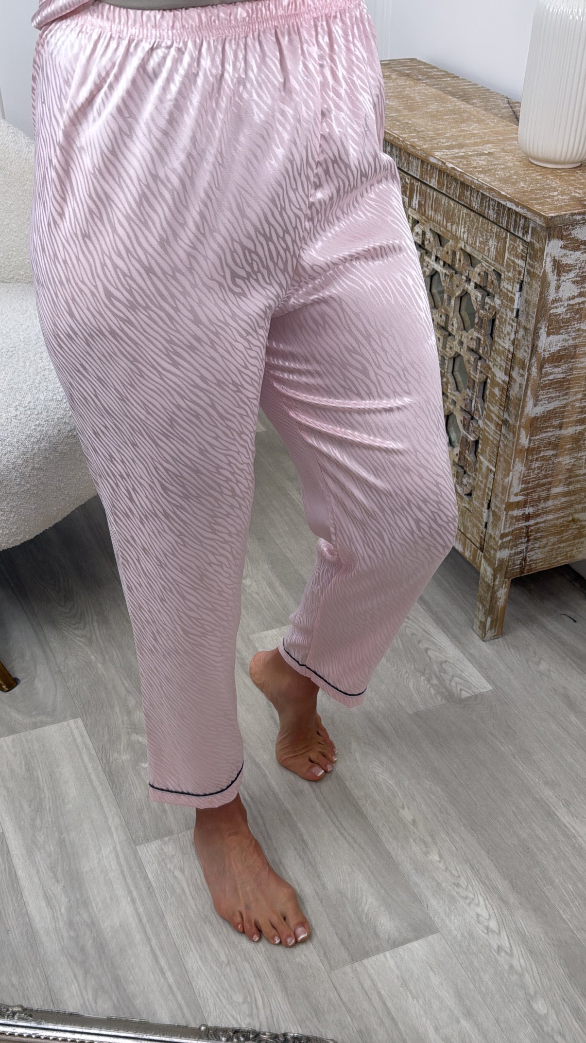 Cara Pink Satin Jacquard Pajama