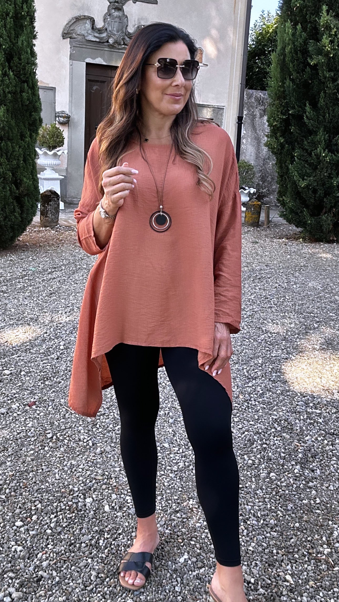 Sienna Orange Tunic Top with Necklace