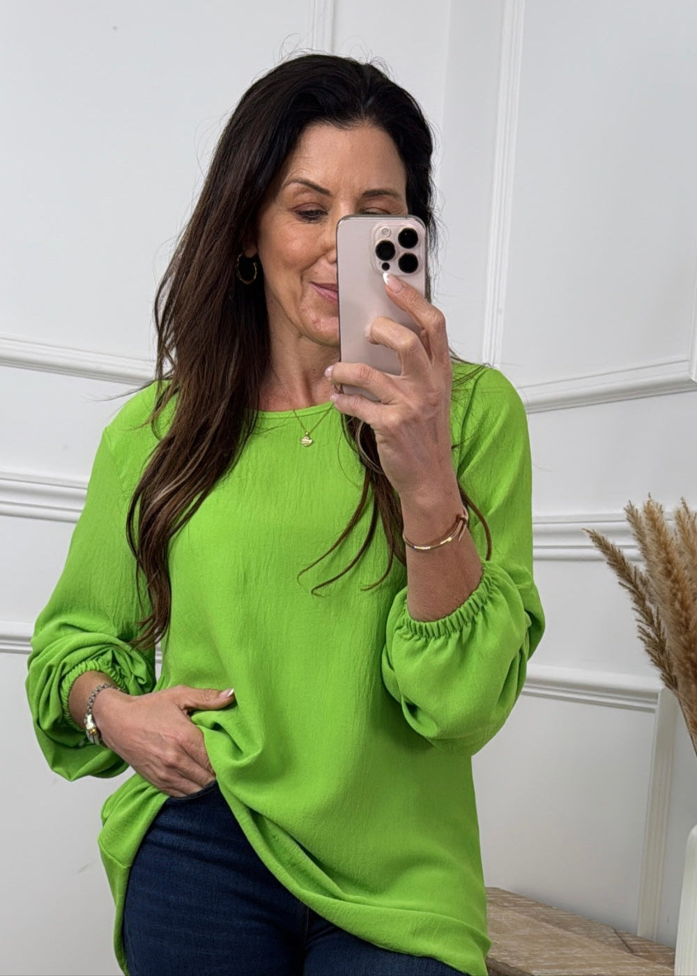 Evangeline Green Ruched Sleeve Top