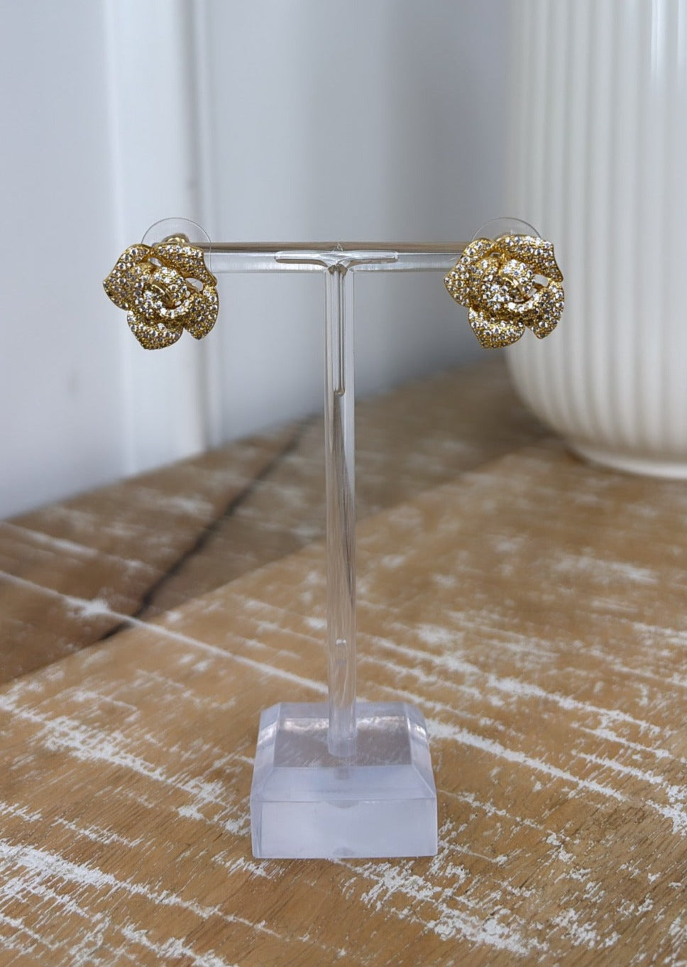 Ornella Gold Rose Rhinestone Earrings