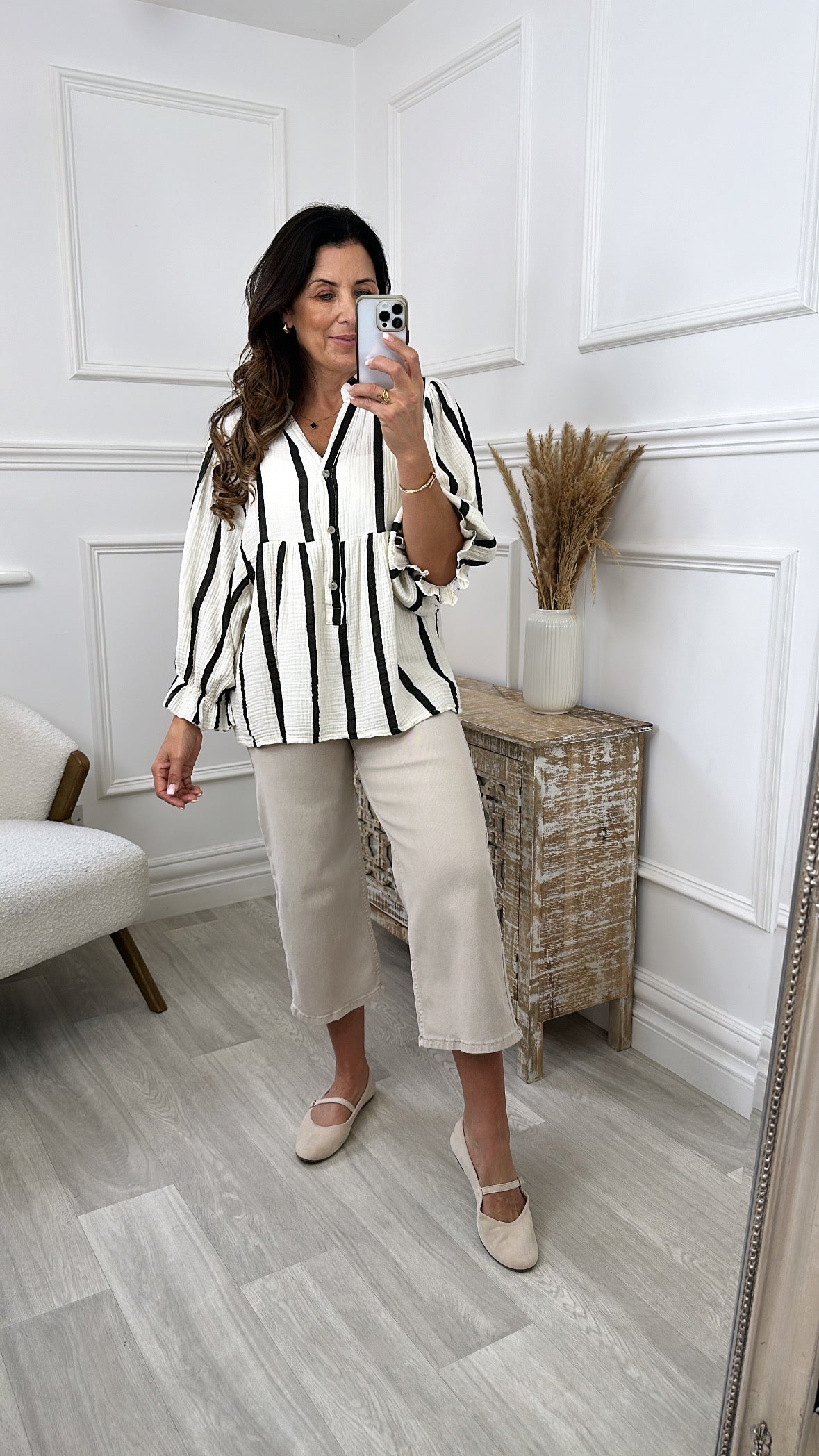 Helena Cream Black Stripe Blouse