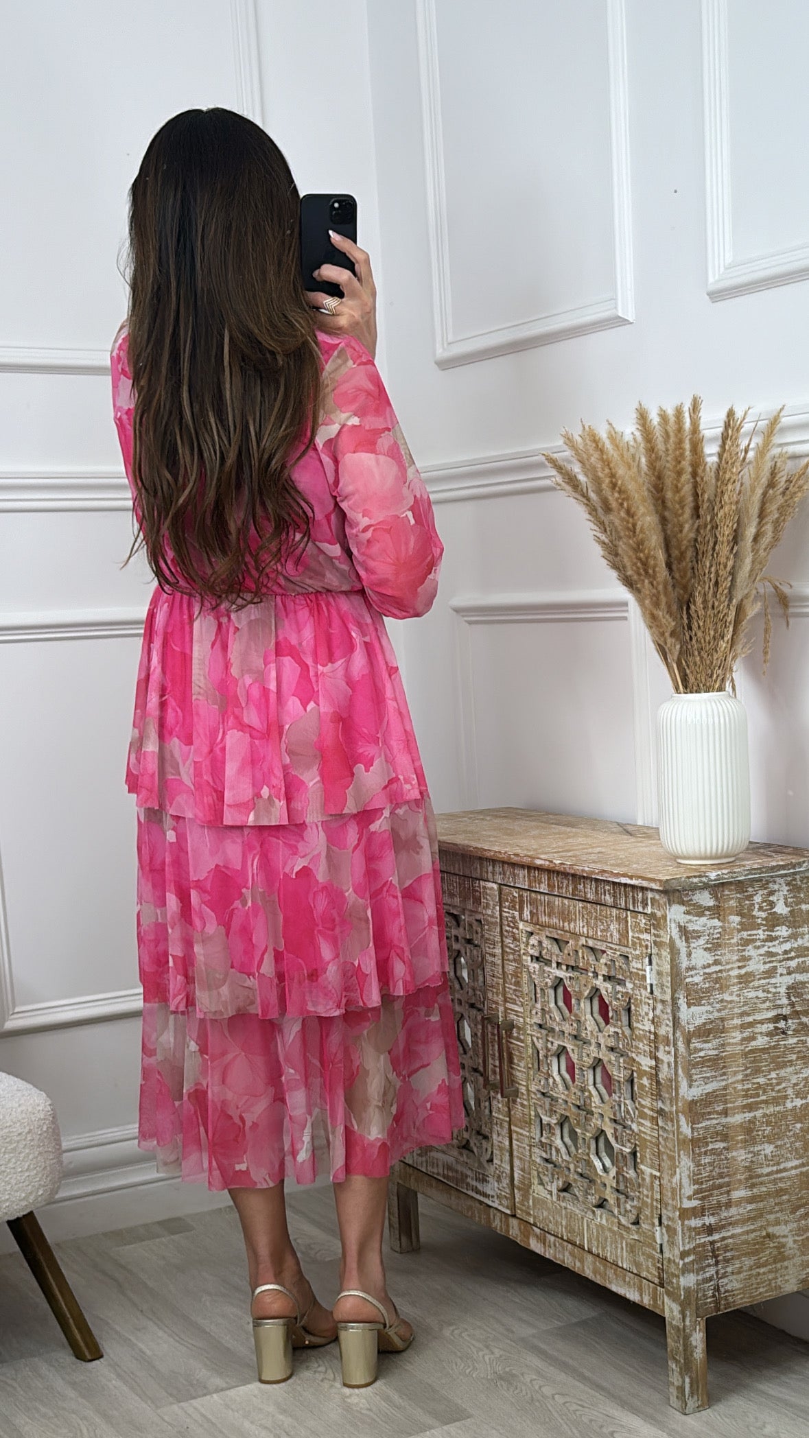 Gertrude Pink Tiered Skirt Dress