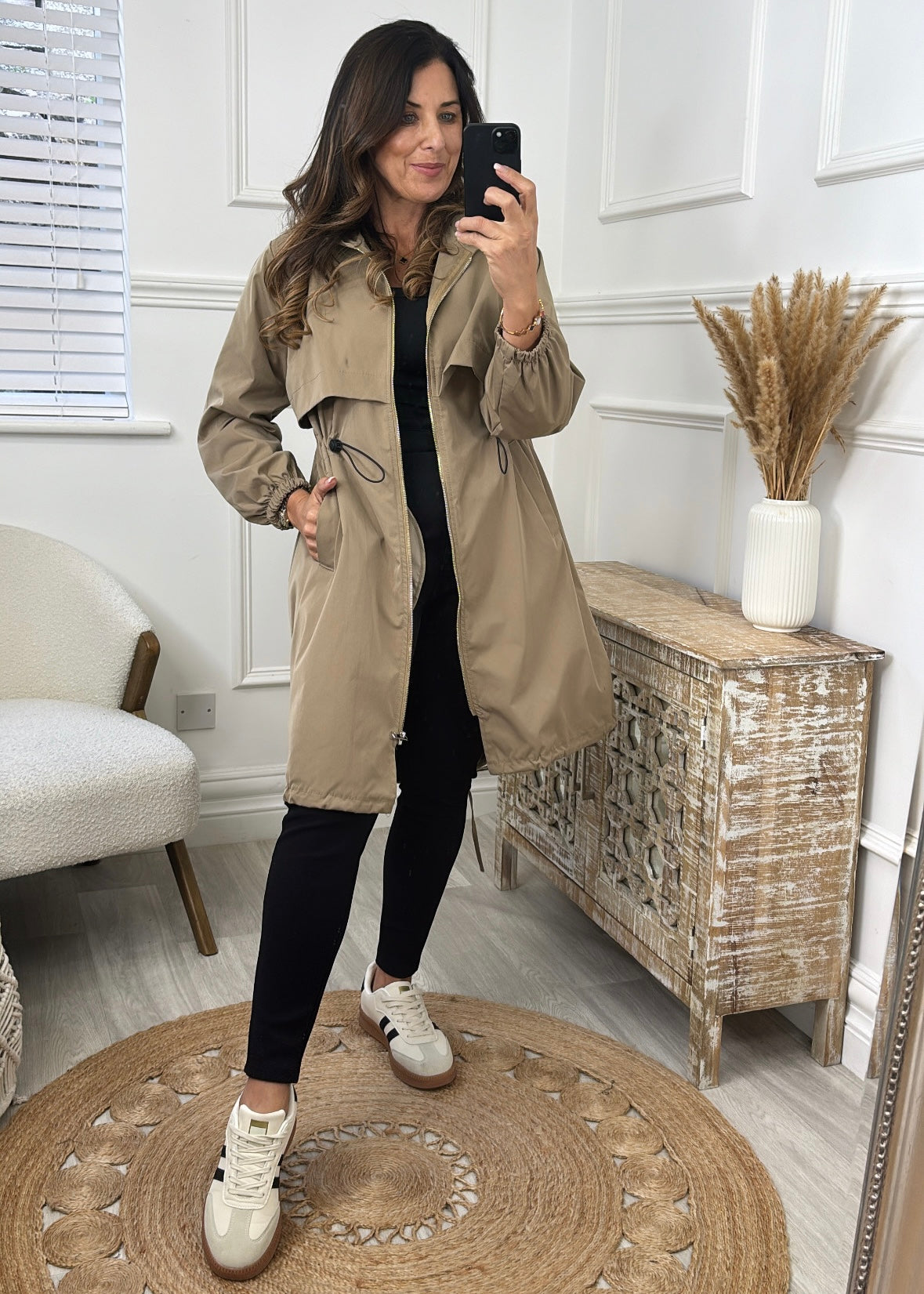 Suzie Camel Drawstring Trench Jacket