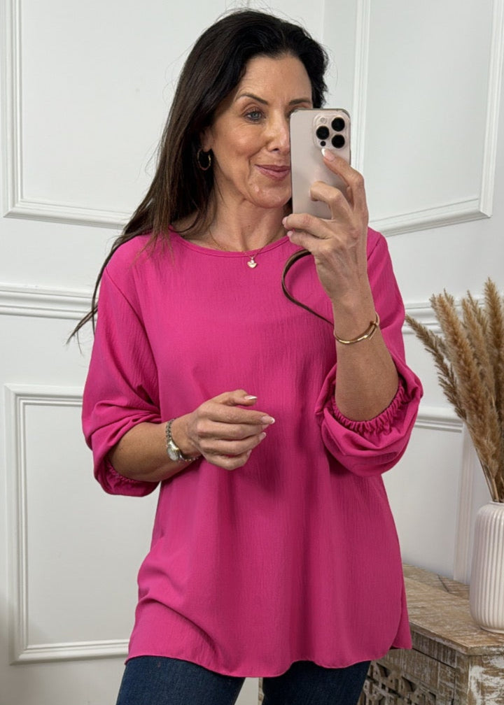 Evangeline Fuchsia Ruched Sleeve Top